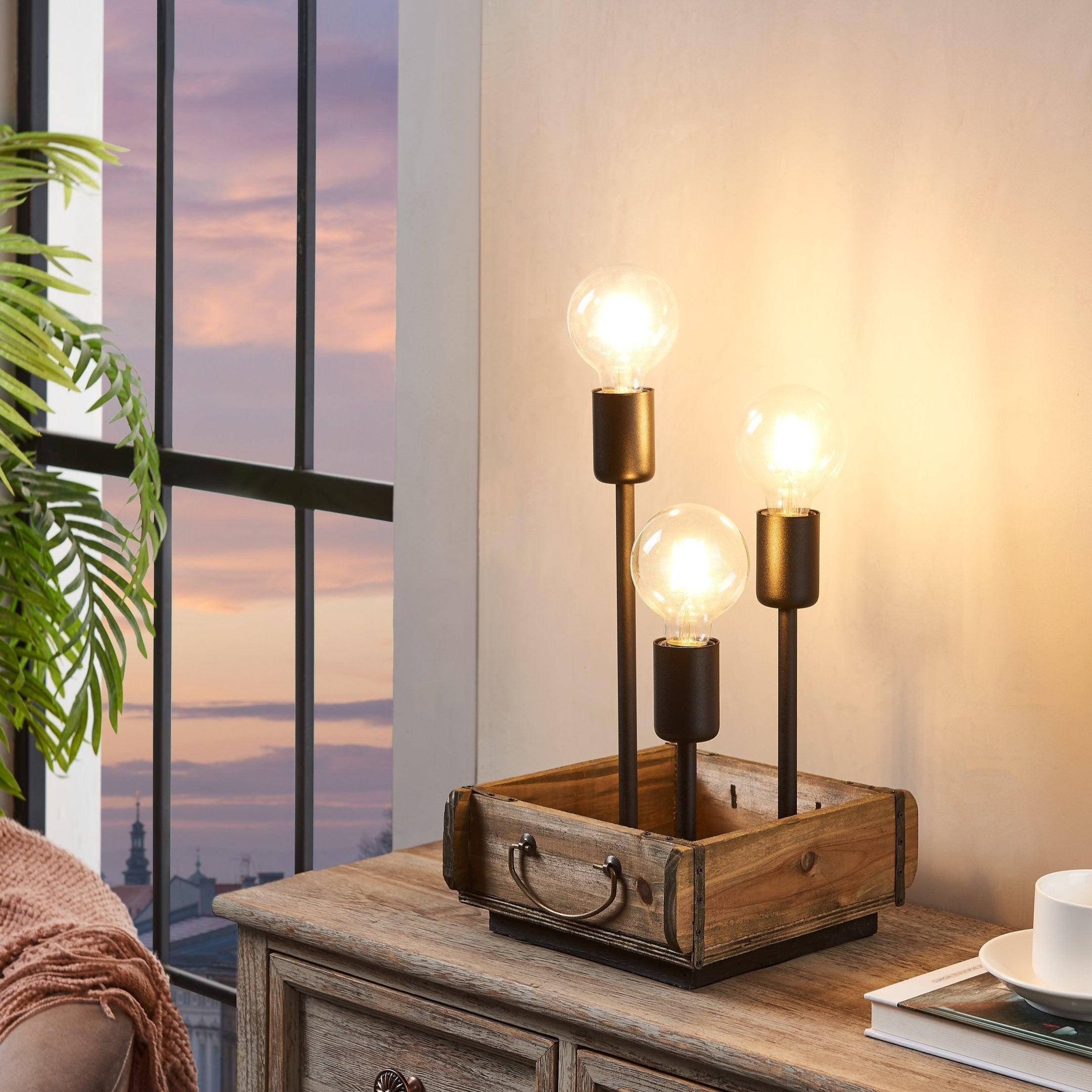 eglo wootton 3 light wooden crate table lamp