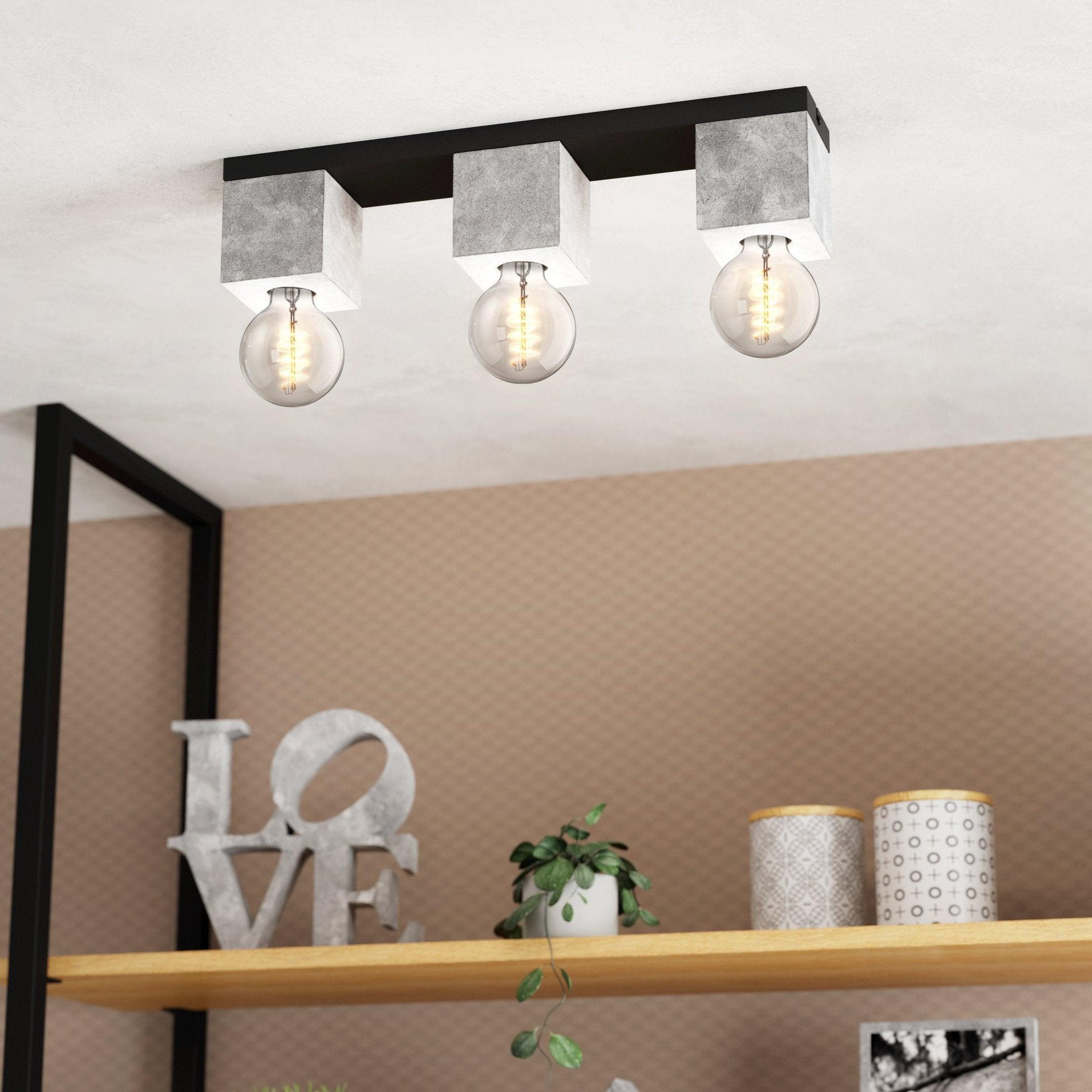 eglo prestwick 3 flush 3 light concrete ceiling light living room image