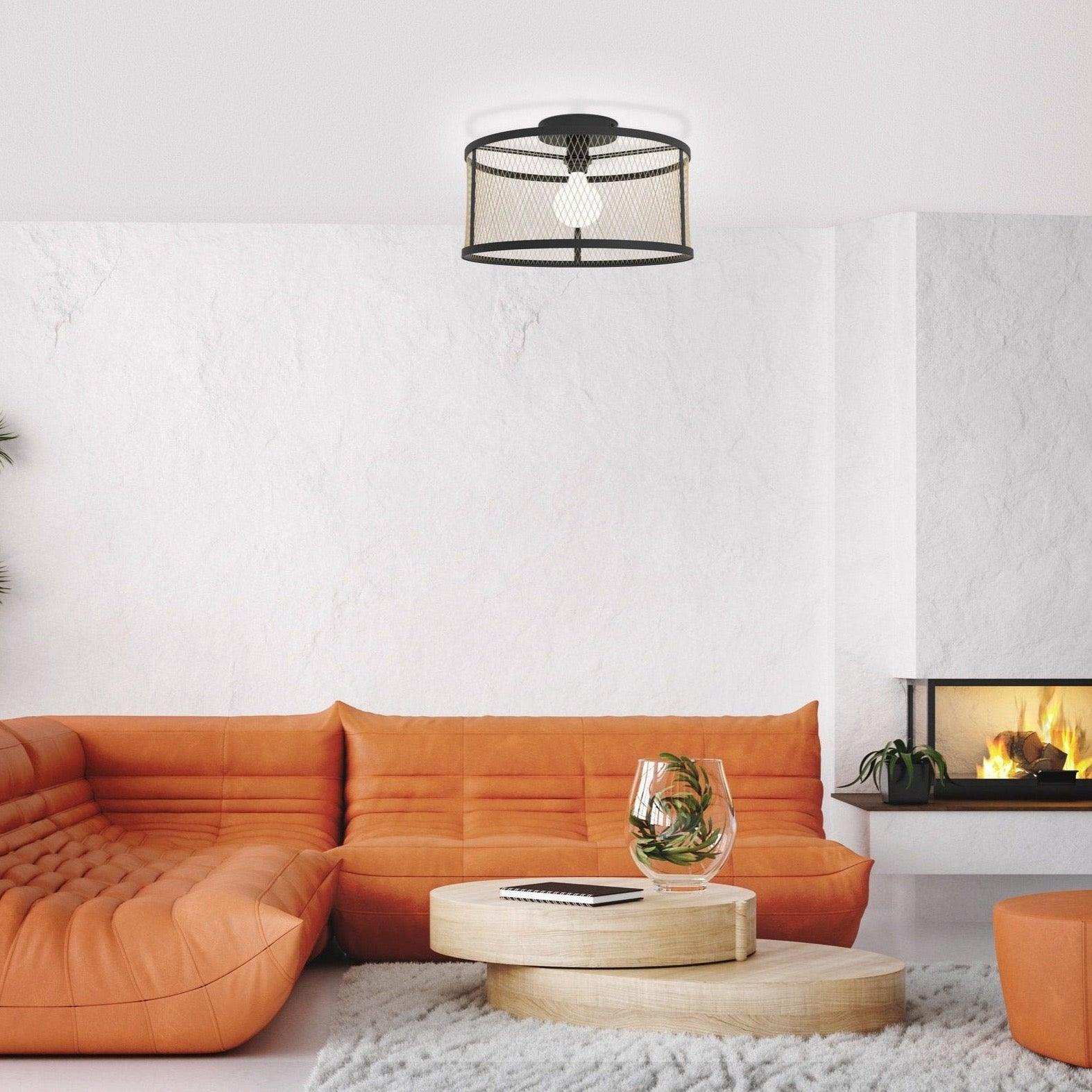 eglo dellow flush black brass metal ceiling light