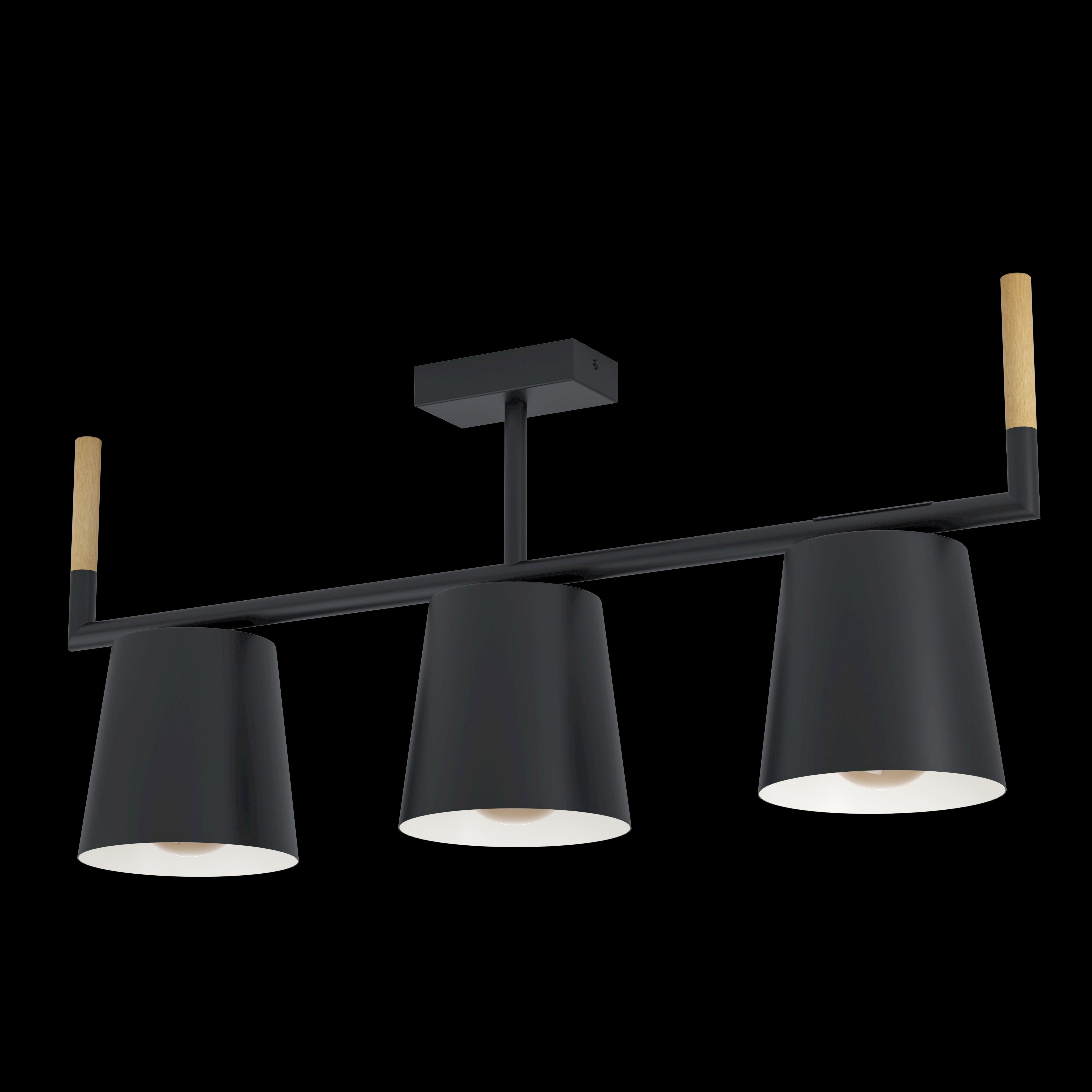 eglo lacey semi flush black steel wooden 3 light living room image
