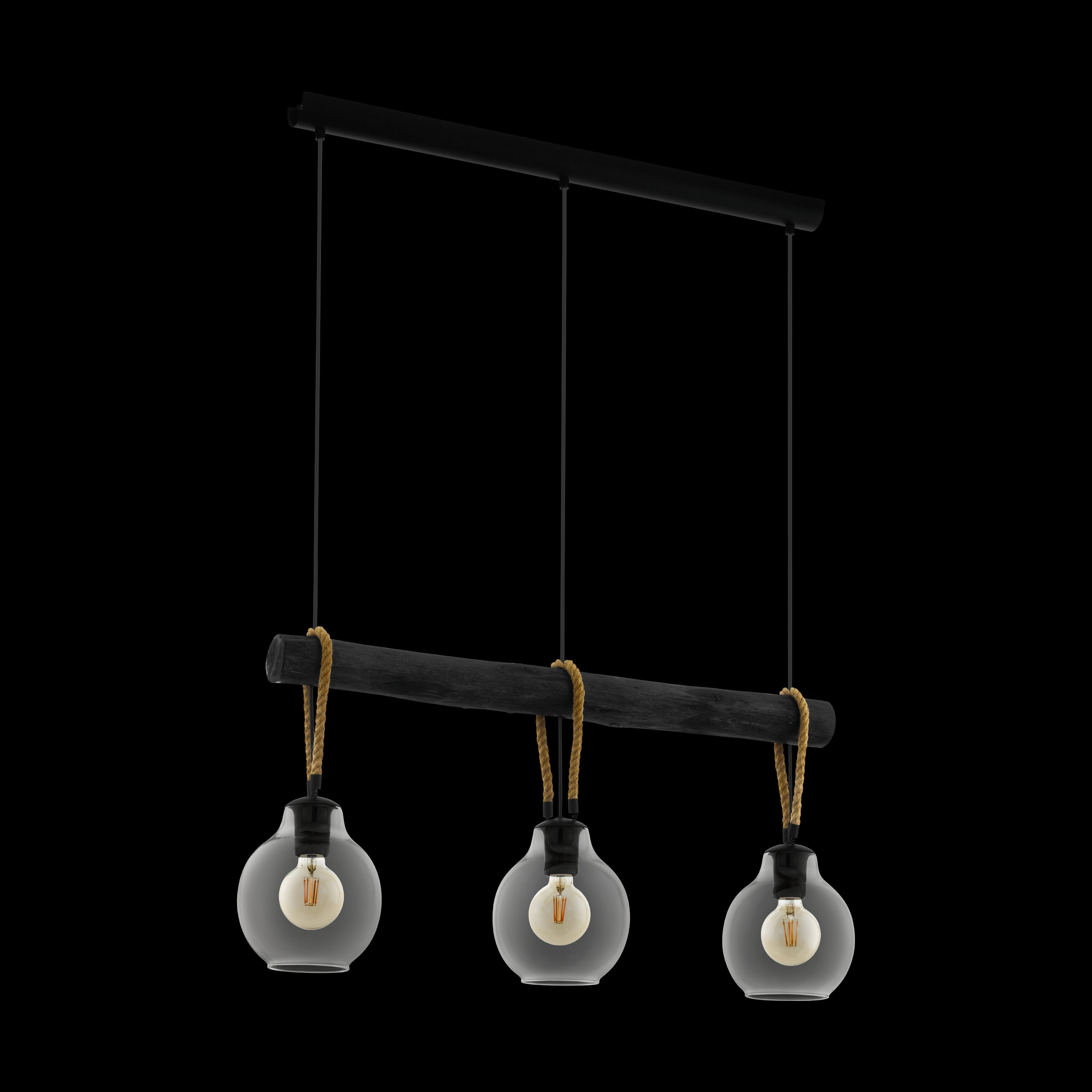 eglo roding rope glass shaded 3 light black ceiling pendant living room image