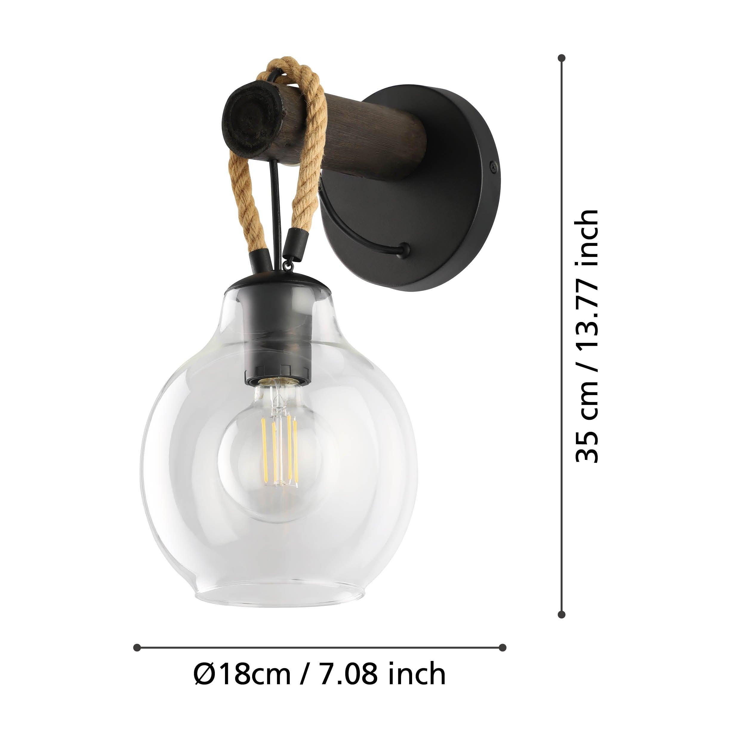 eglo roding black rope wall light glass shade living room close up