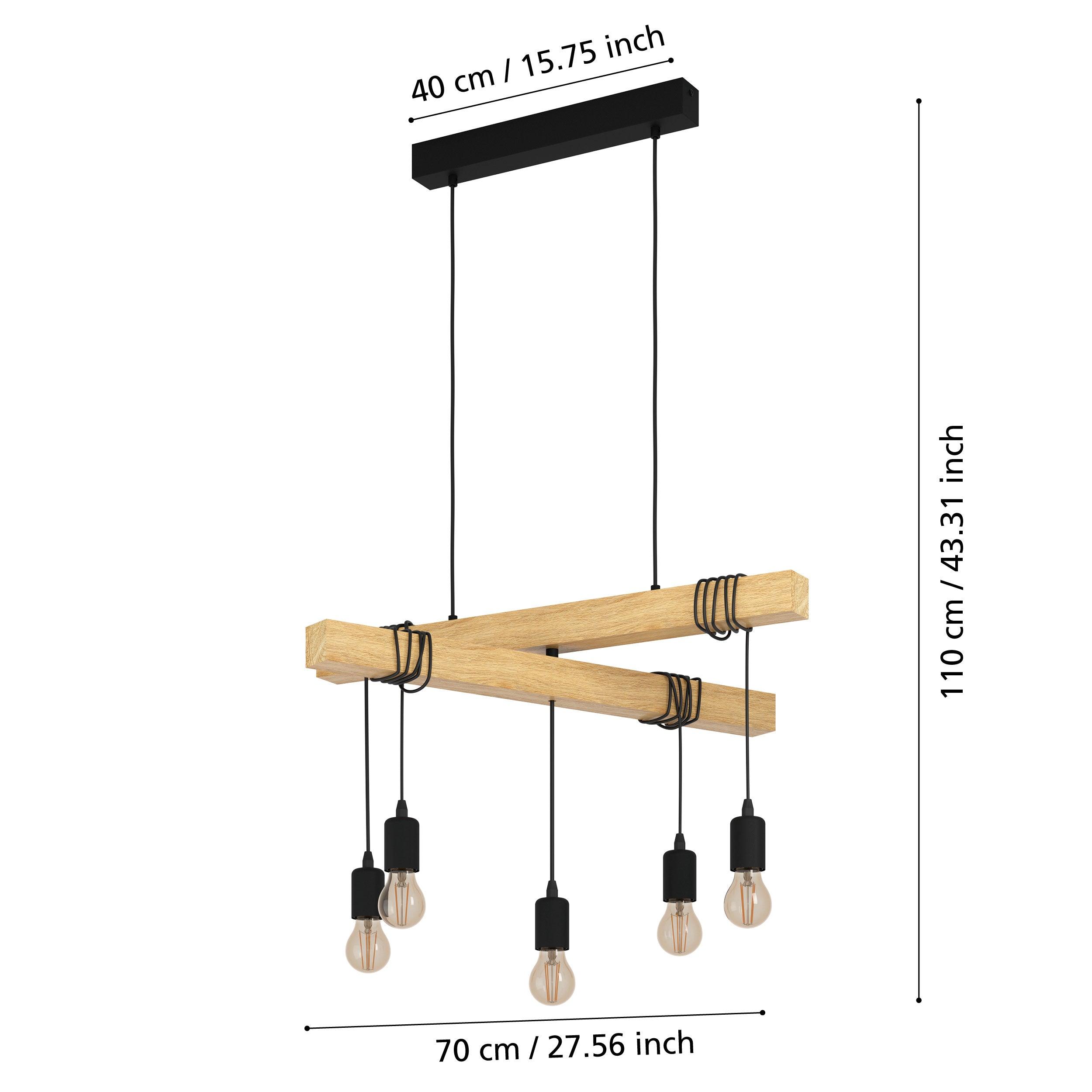 eglo townshend 5 light black wooden beam ceiling pendant living room close up
