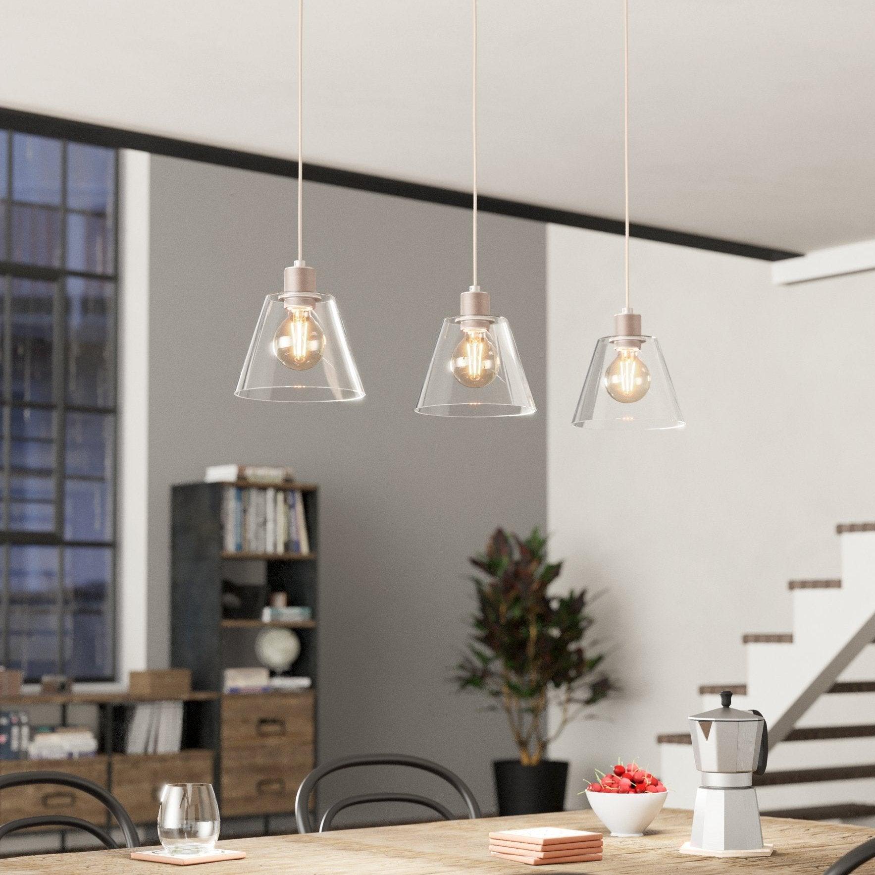 eglo copley 3 light rose gold glass ceiling pendant living room image