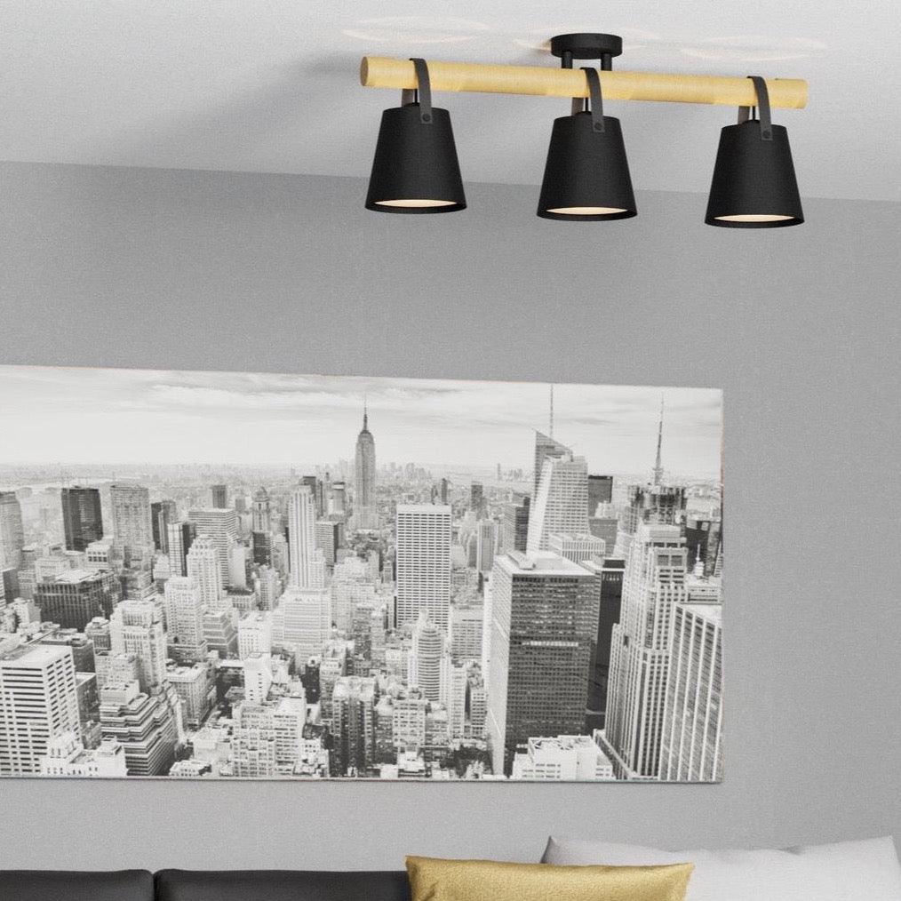 eglo boyle black wood 3 light flush ceiling light