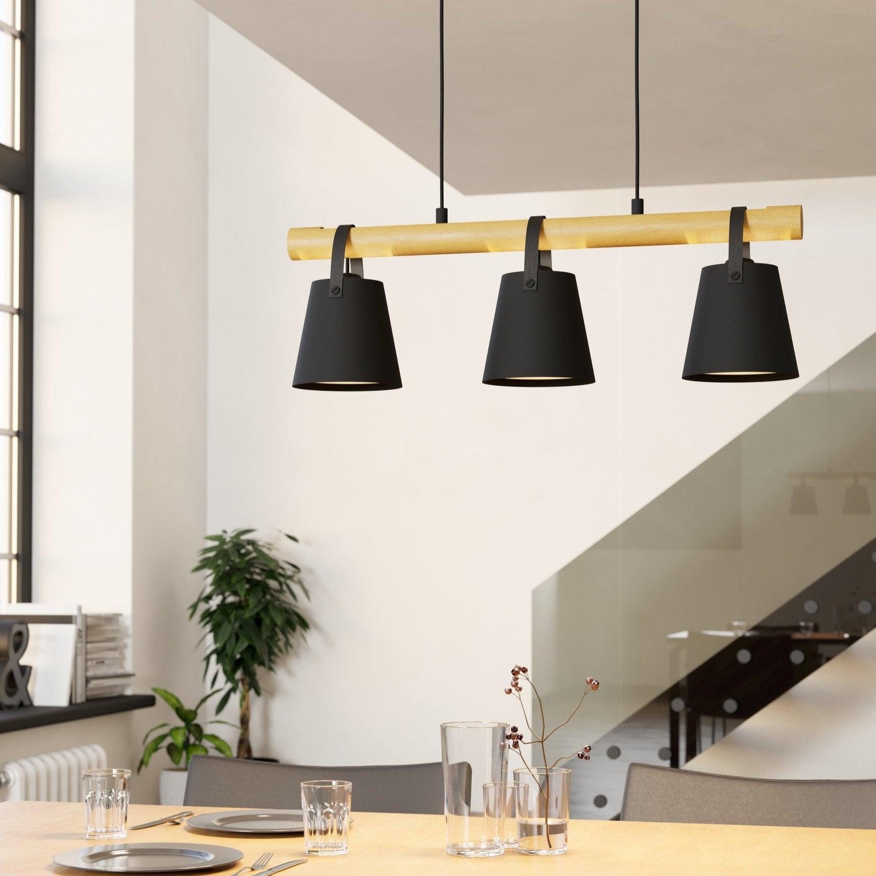 eglo boyle 3 light black lampshaded ceiling pendant