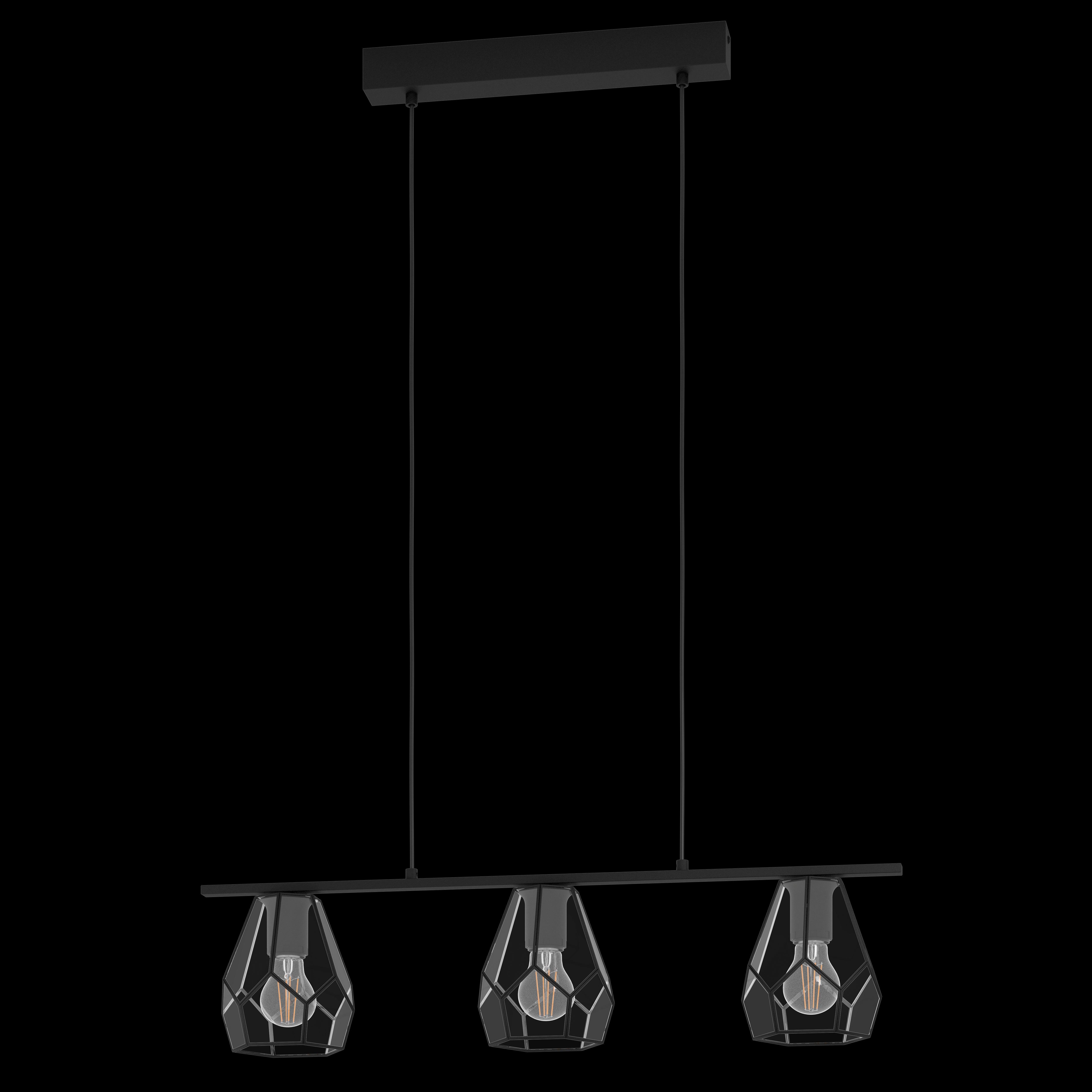 eglo mardyke 3 light diamond shaped glass metal ceiling pendant living room close up