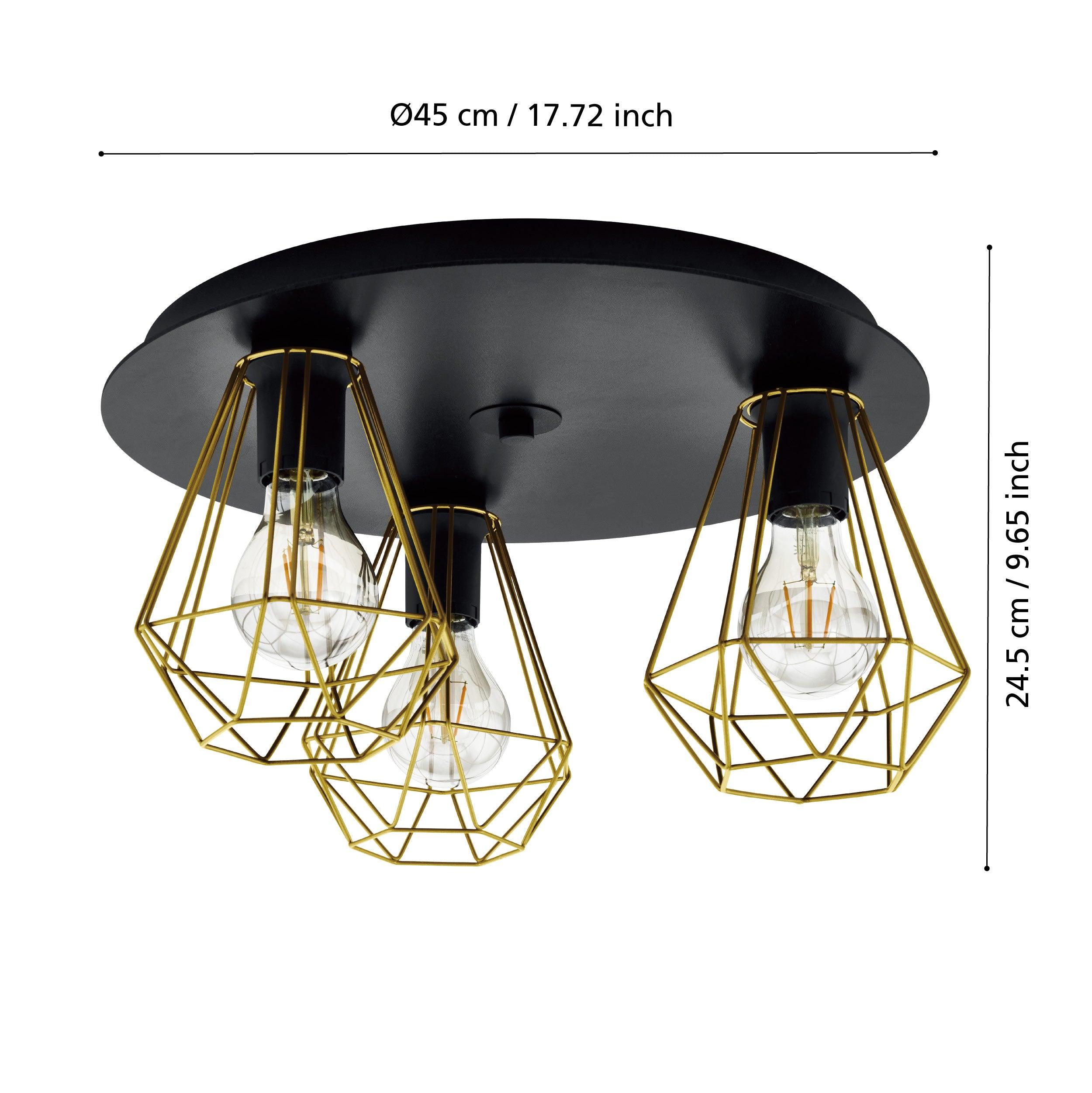 eglo tarbes 2 black gold 3 light ceiling flush living room close up