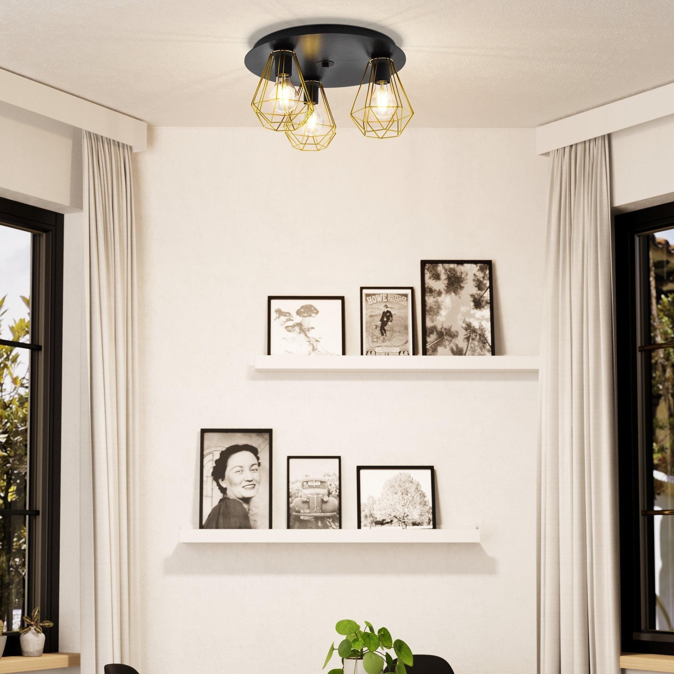 eglo tarbes 2 black gold 3 light ceiling flush