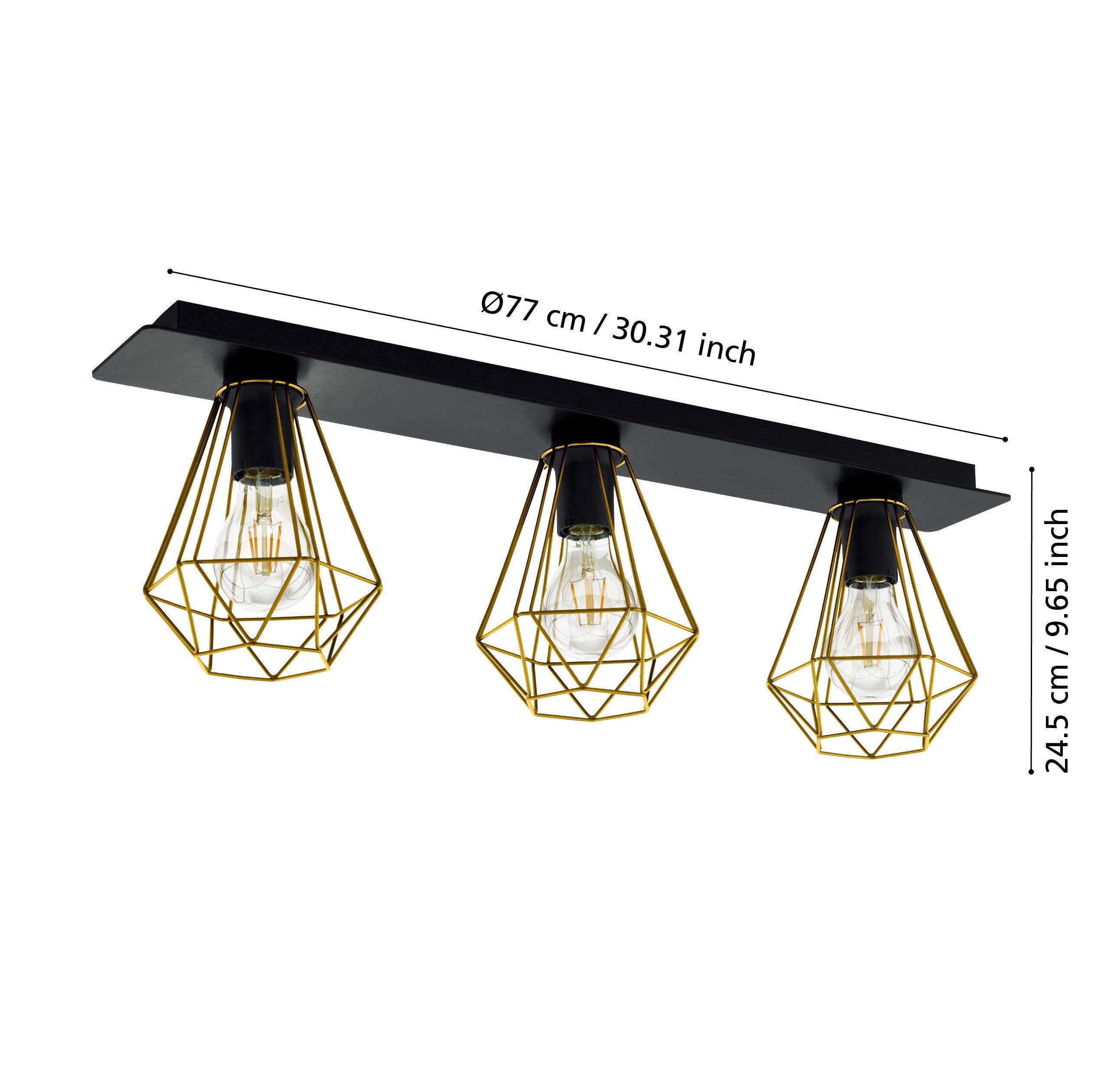 eglo tarbes 2 black gold cage 3 light bar ceiling flush