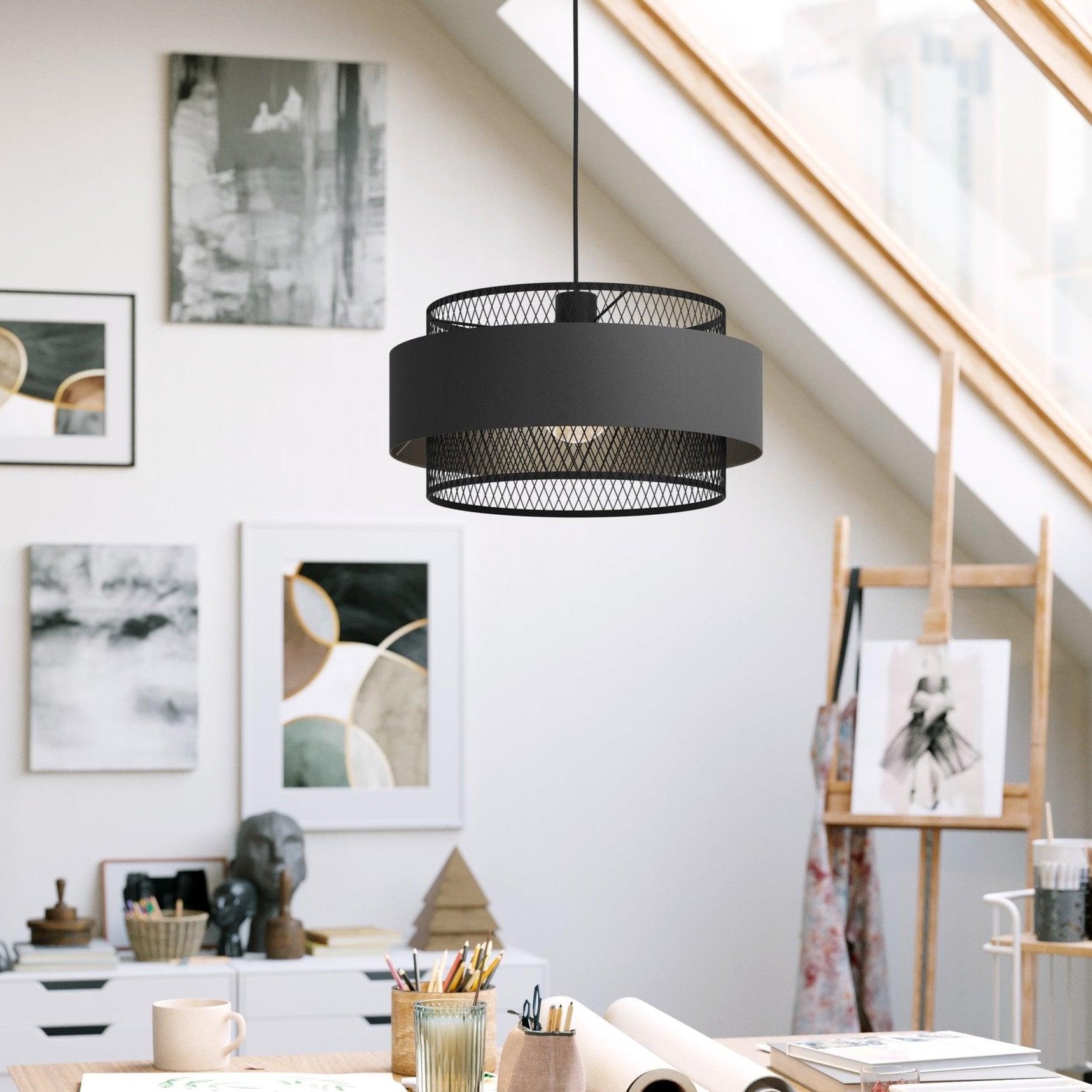 eglo bazely round black mesh wire ceiling pendant