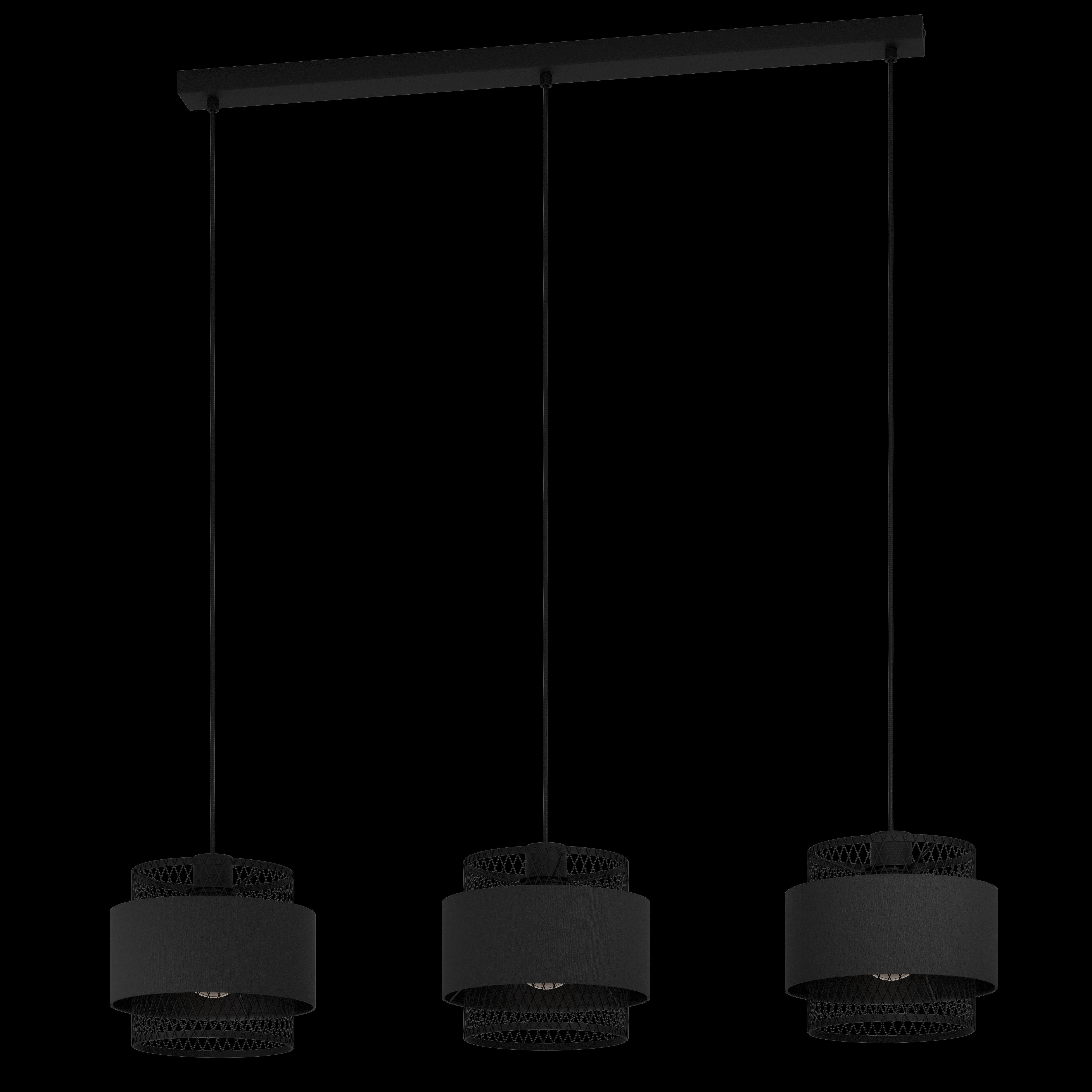 eglo bazely 3 light round black mesh wire ceiling pendant living room close up