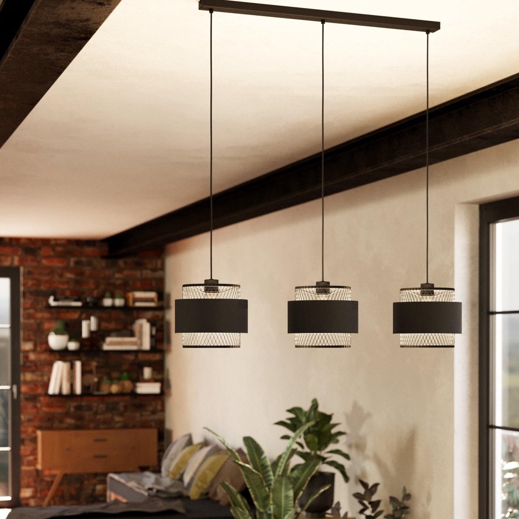 eglo bazely 3 light round black mesh wire ceiling pendant