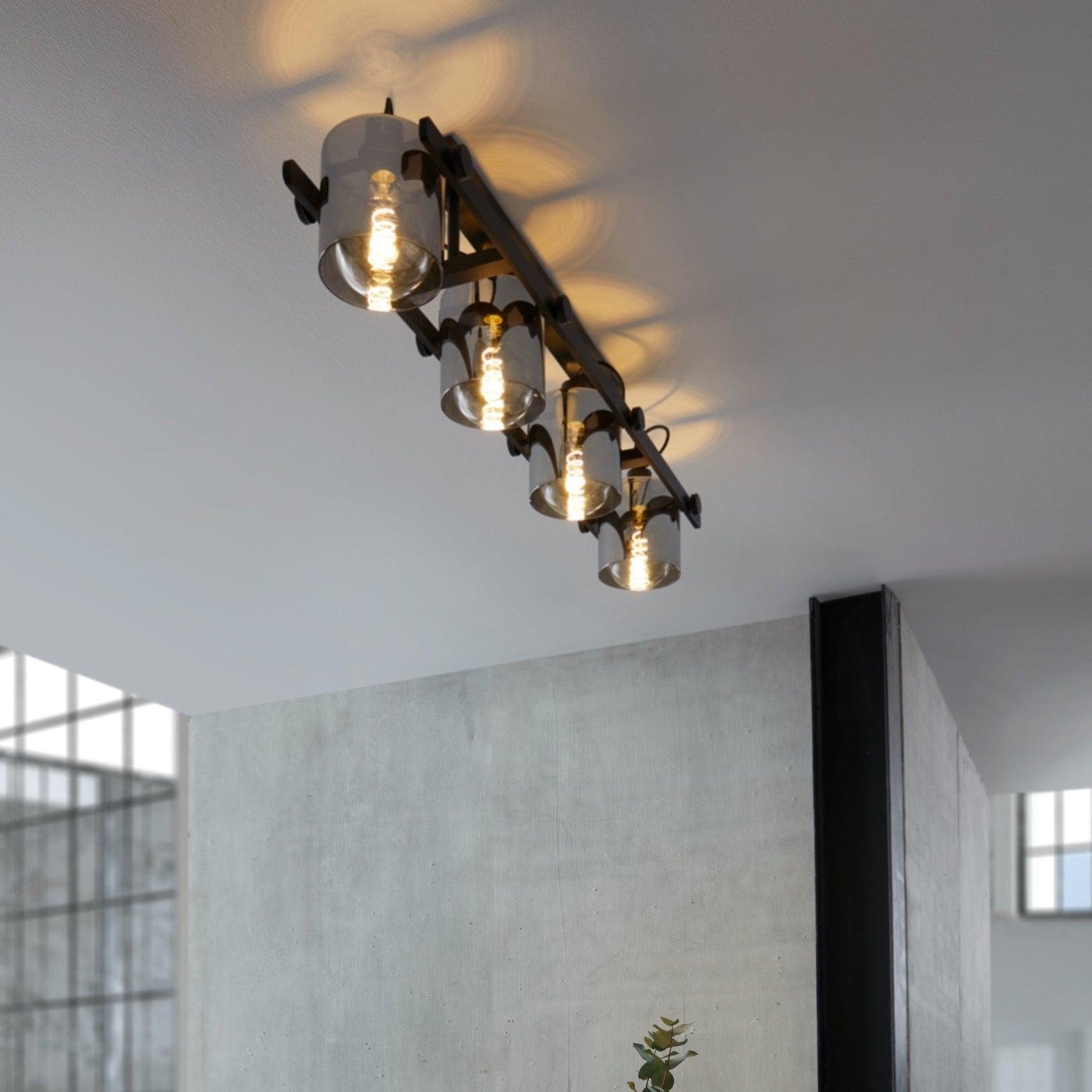 eglo hornwood 2 black 4 light ceiling flush glass shades