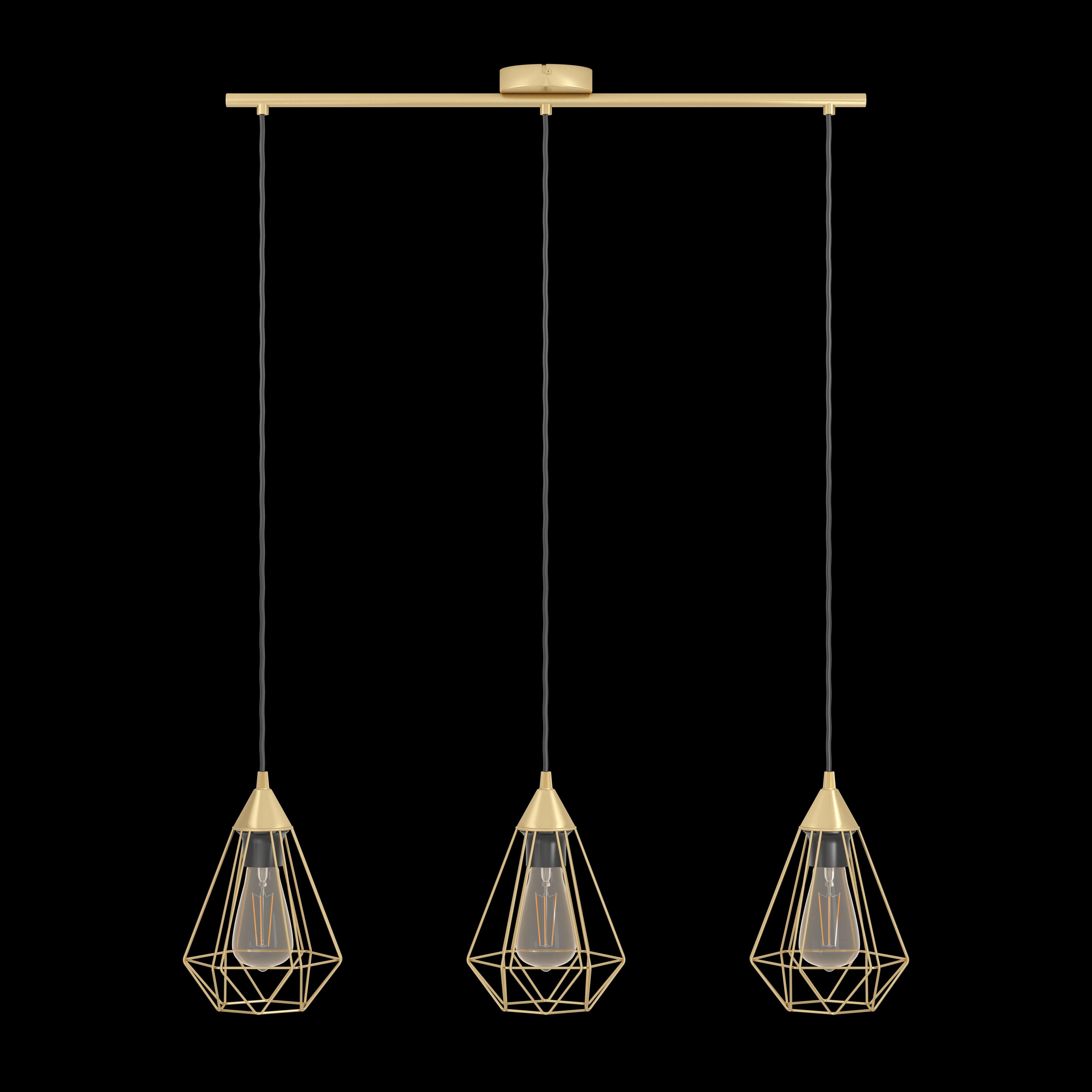 eglo tarbes 3 light brass wire geometric shaped ceiling pendant living room image
