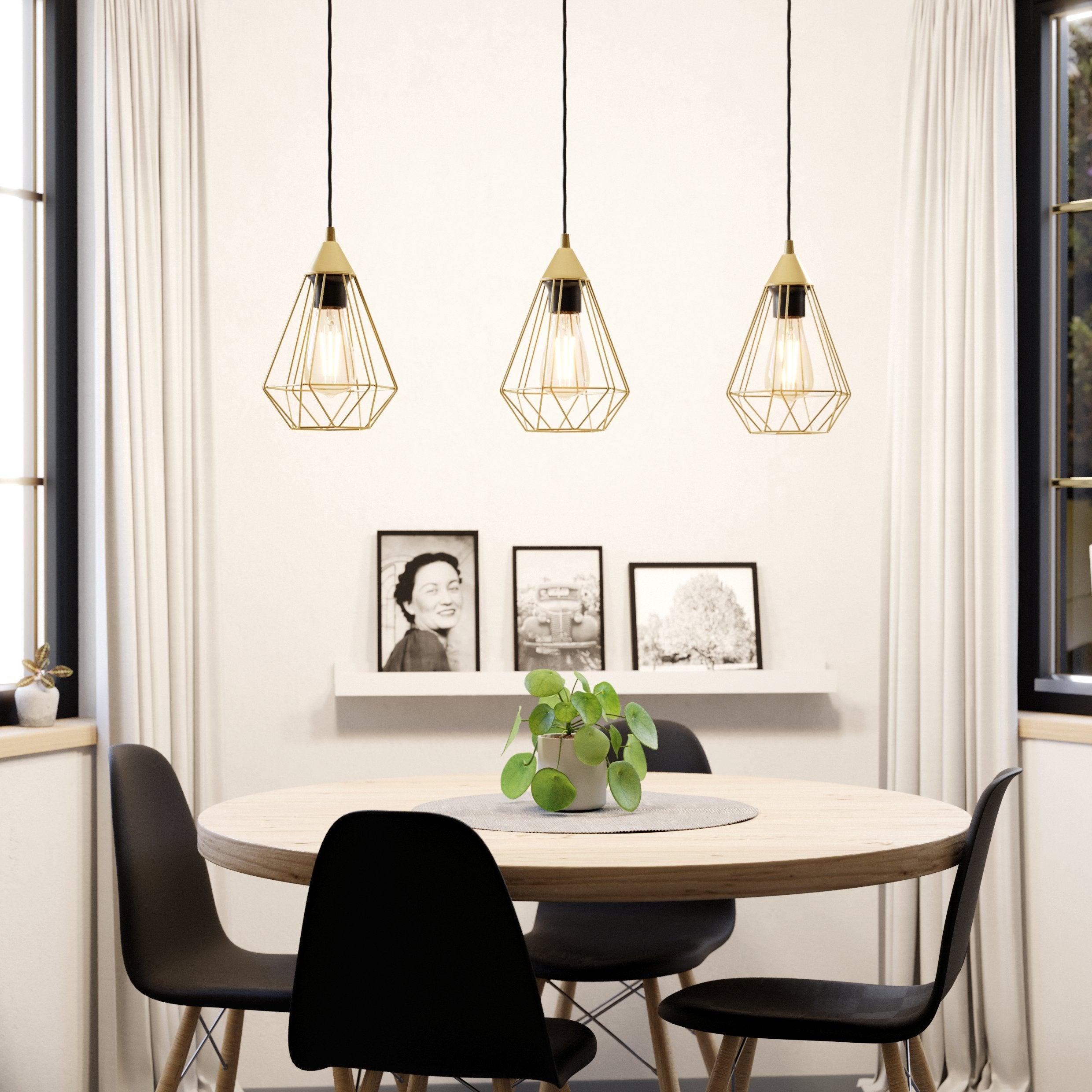 eglo tarbes 3 light brass wire geometric shaped ceiling pendant