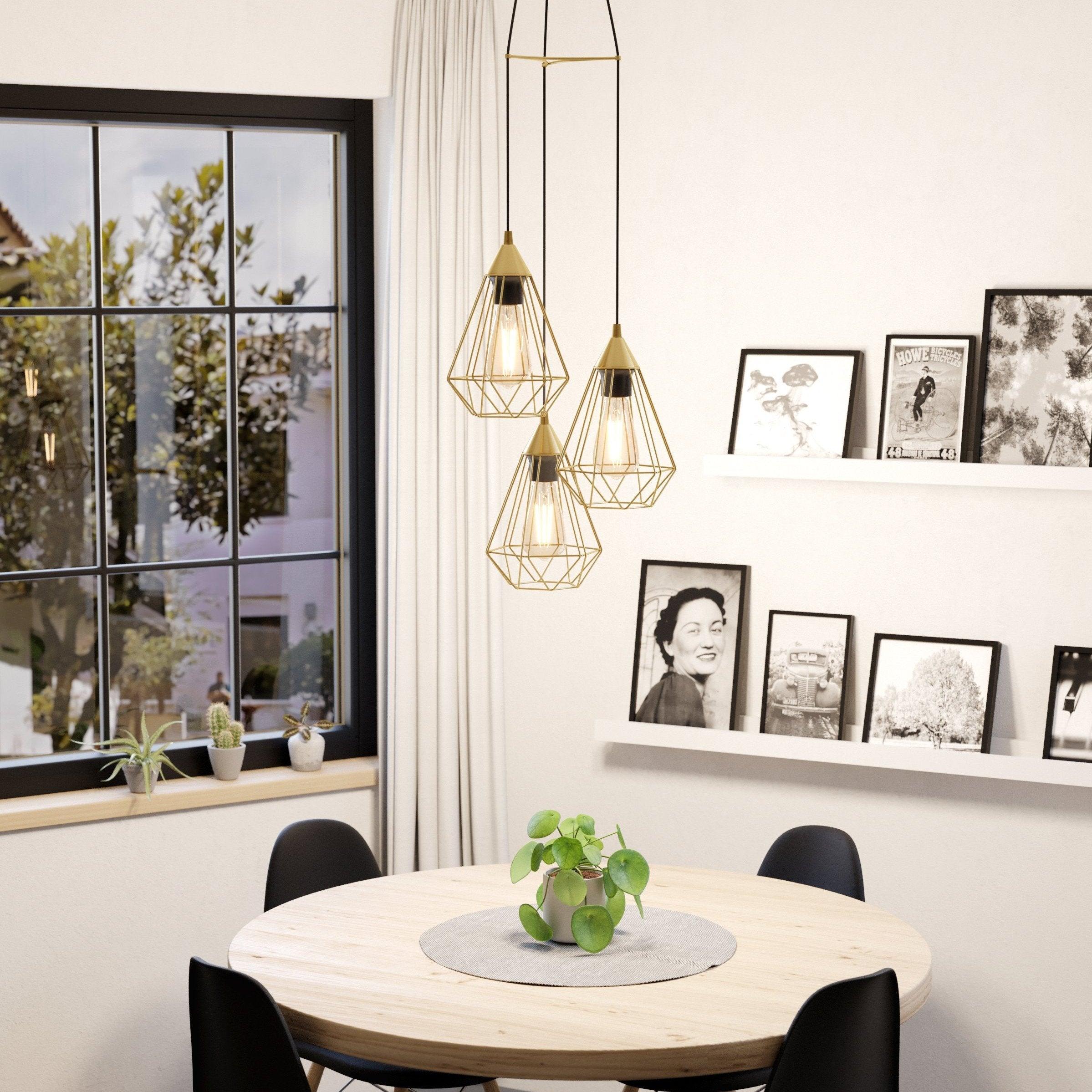 eglo tarbes 3 light brass wire geometric ceiling pendant