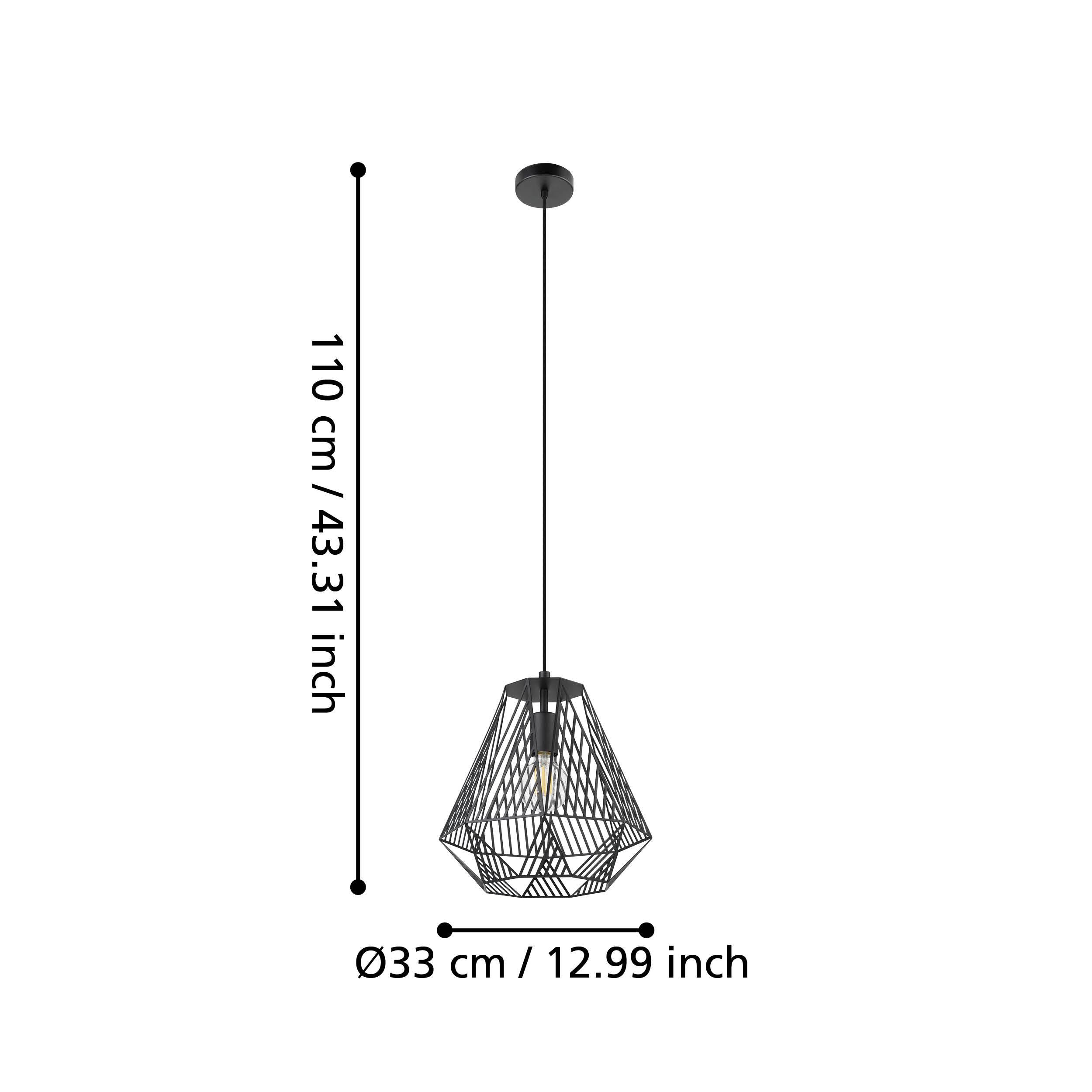 eglo stype black diamond shaped ceiling pendant living room close up