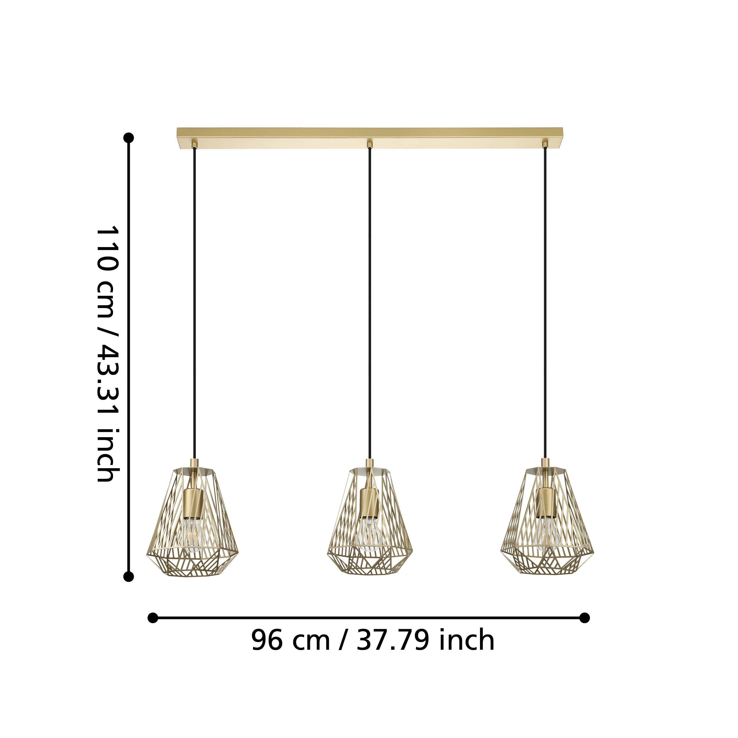eglo stype 3 light gold diamond shaped ceiling pendant living room close up