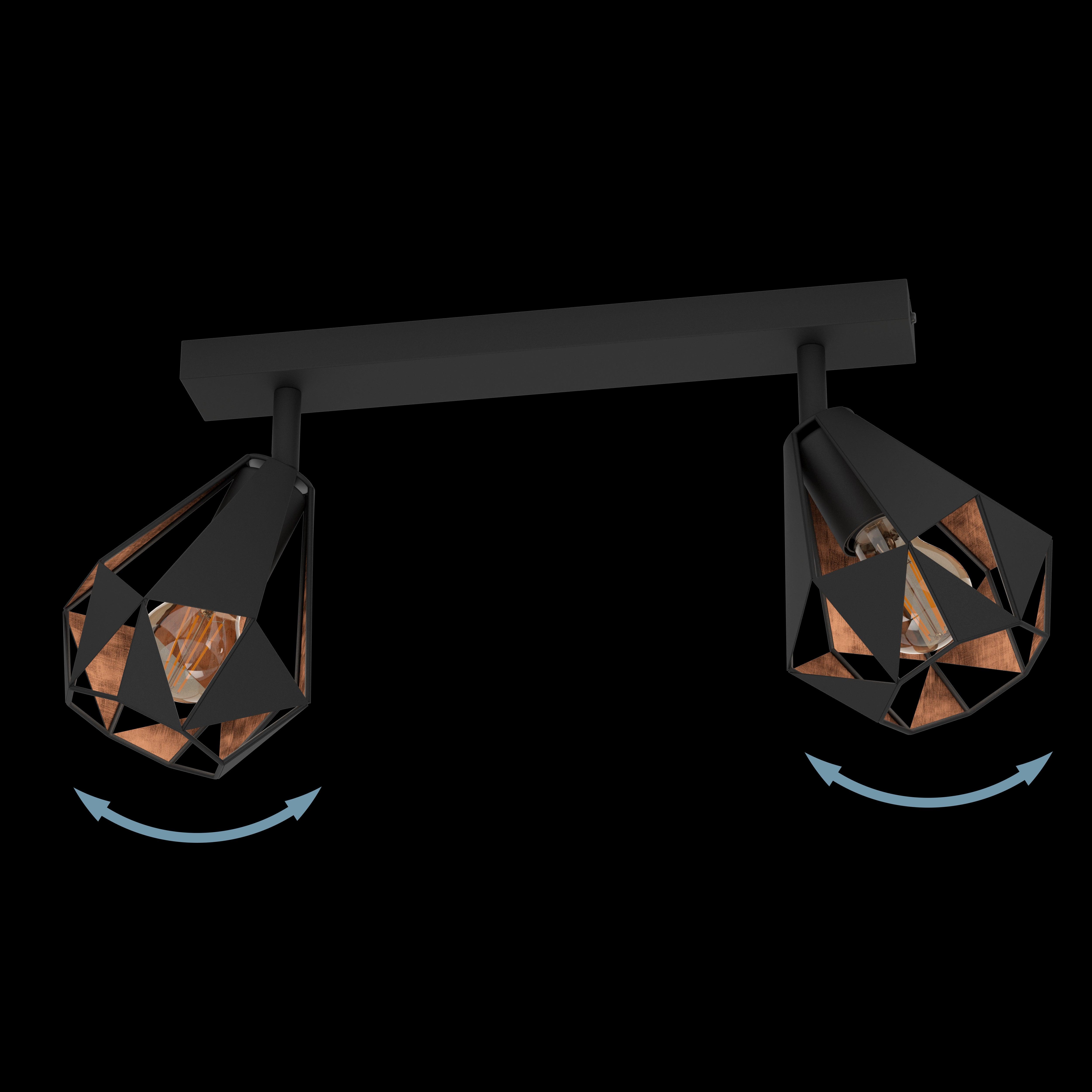 eglo carlton 7 black copper geometric 2 light bar spotlight living room close up