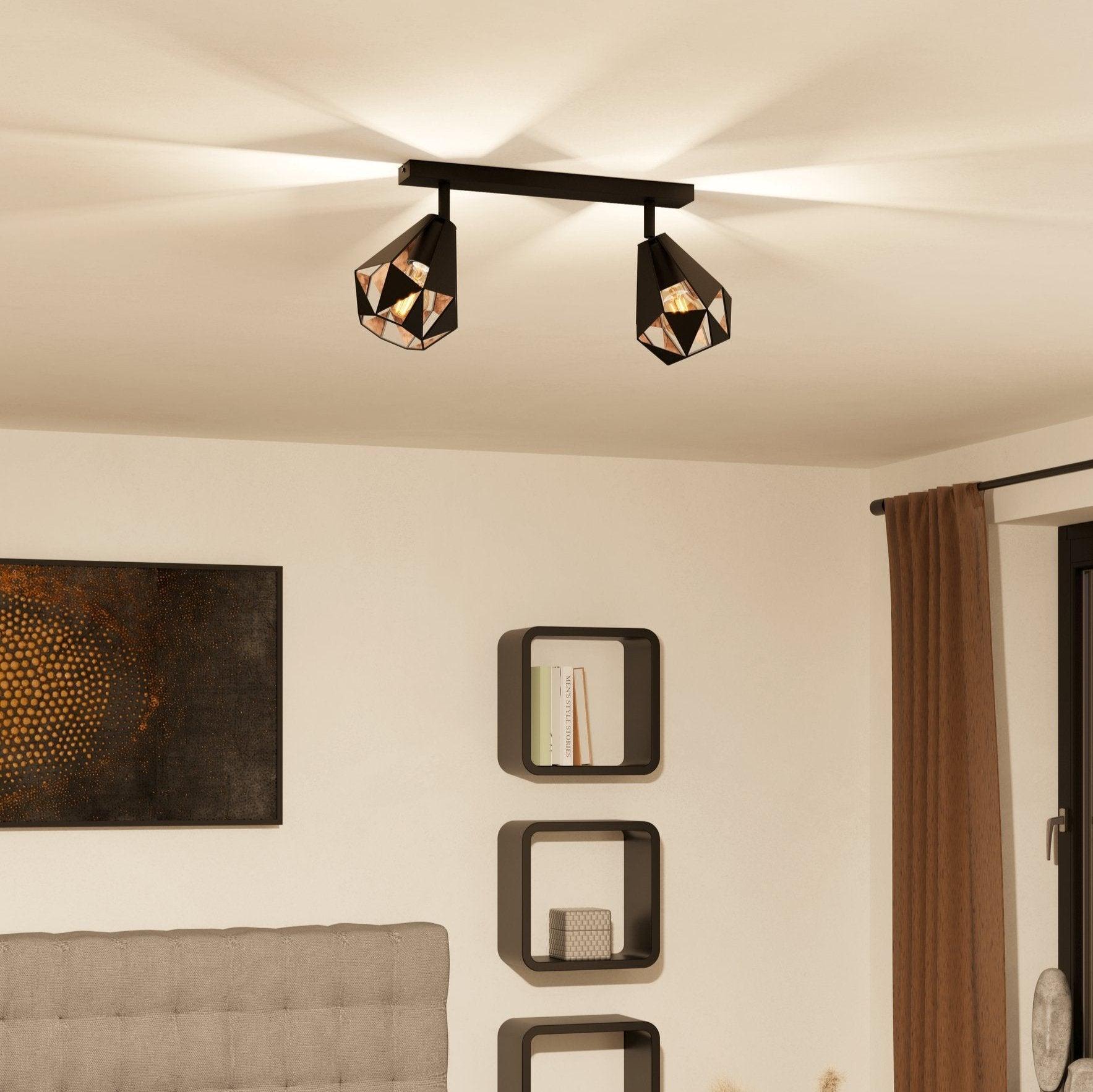 eglo carlton 7 black copper geometric 2 light bar spotlight