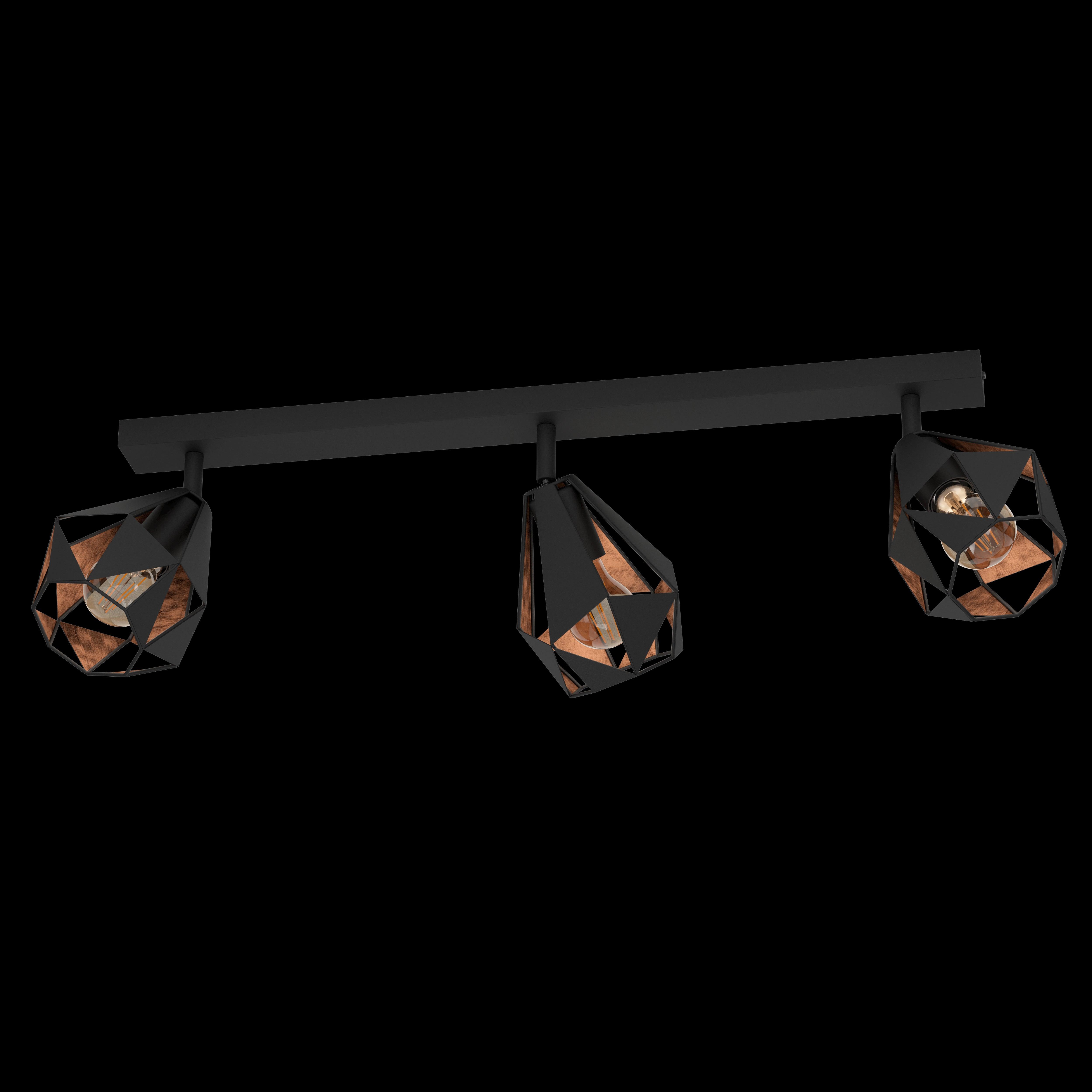 eglo carlton 7 black copper geometric 3 light bar spotlight living room image