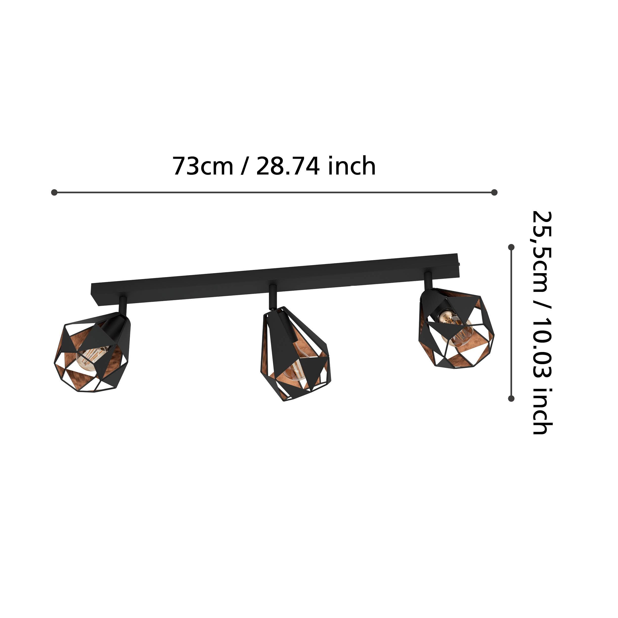eglo carlton 7 black copper geometric 3 light bar spotlight living room close up