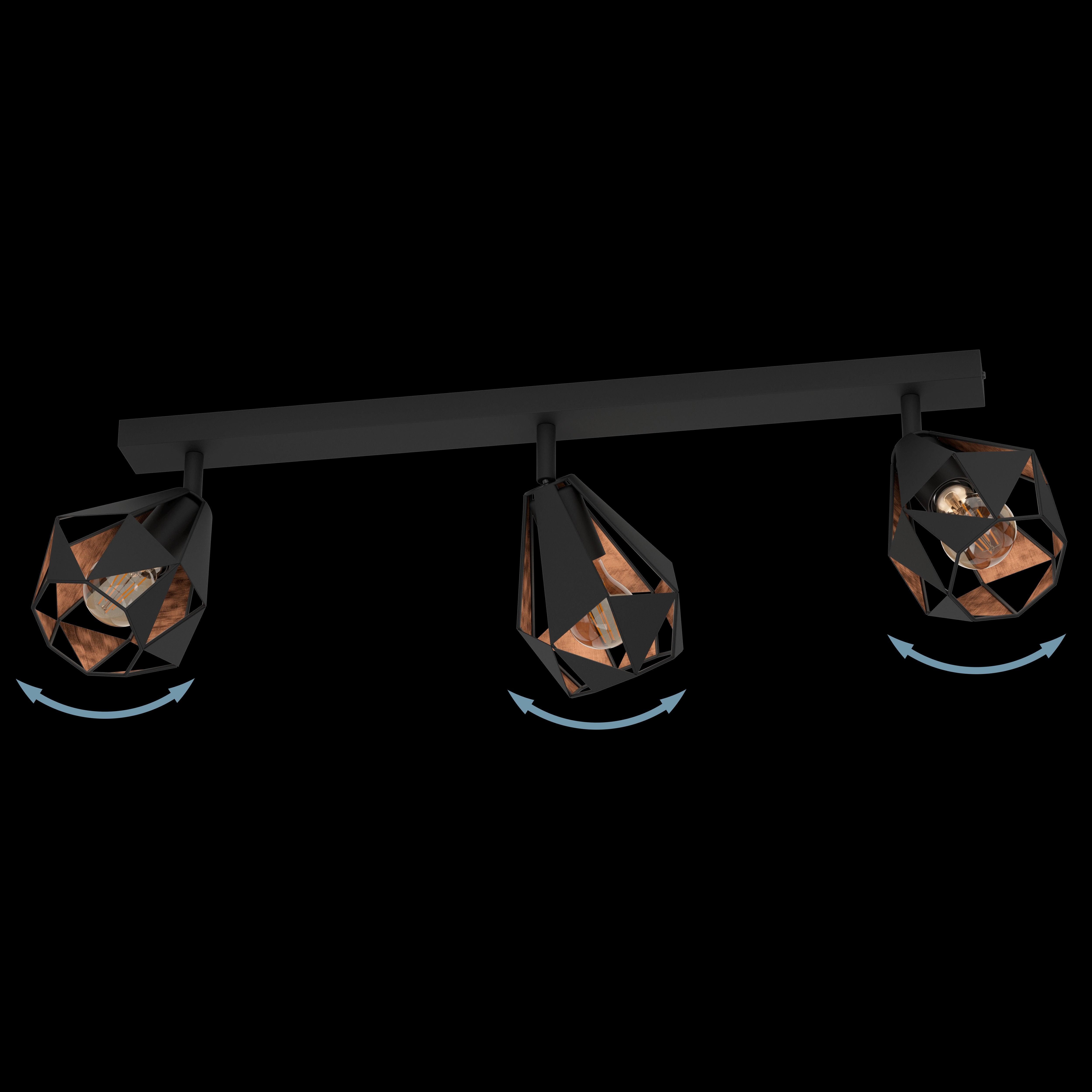 eglo carlton 7 black copper geometric 3 light bar spotlight kitchen lighting 