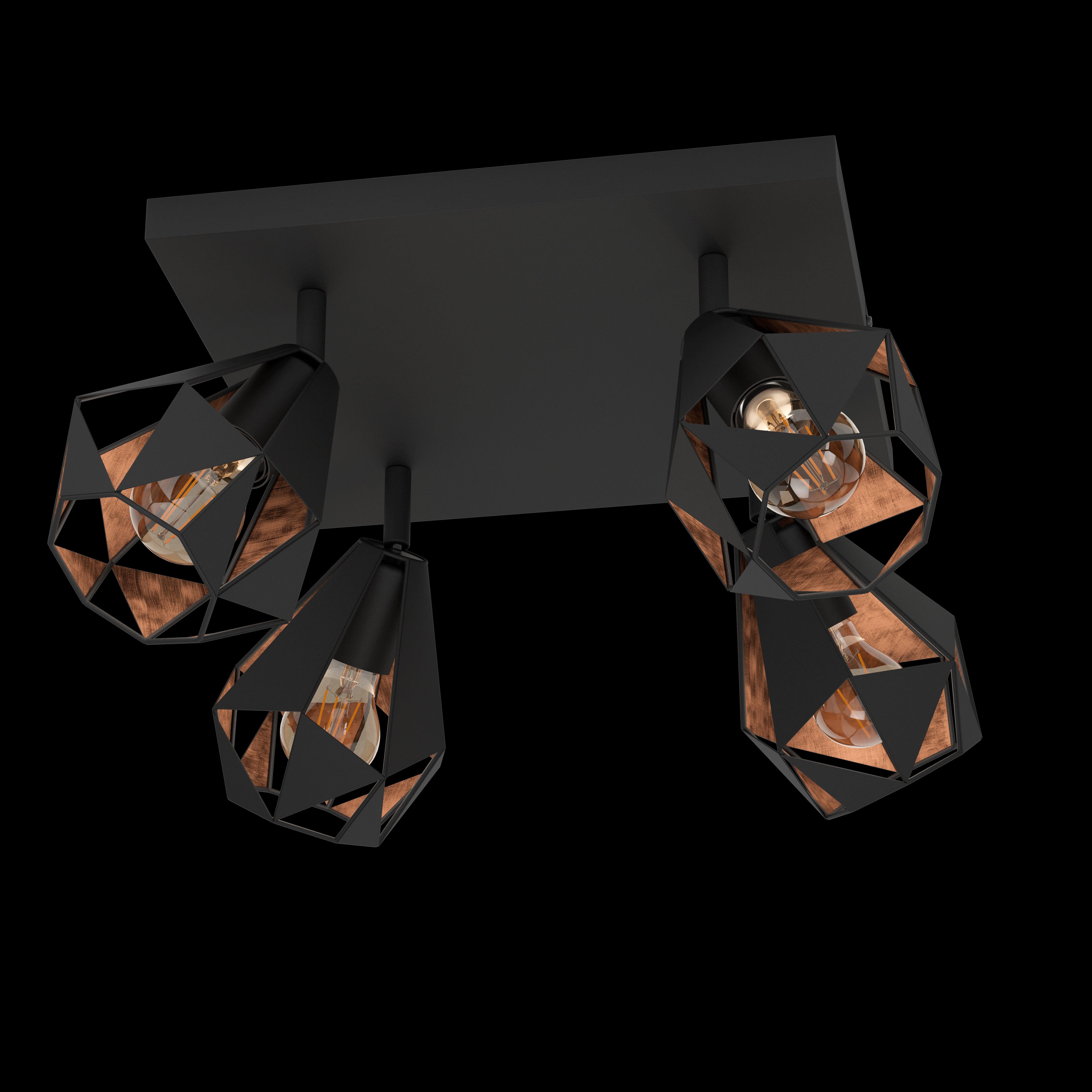 eglo carlton 7 black copper geometric 4 light plate spotlight living room image