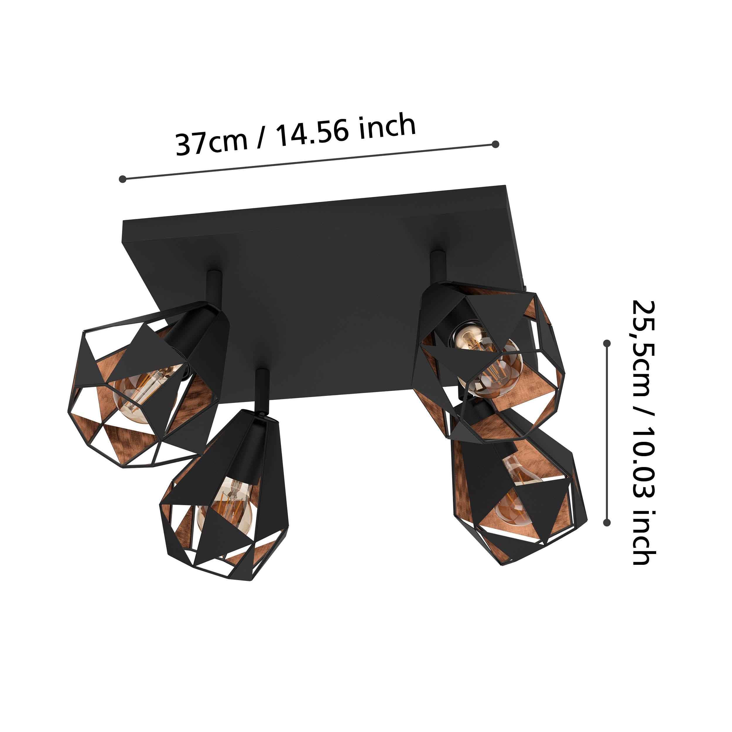 eglo carlton 7 black copper geometric 4 light plate spotlight living room close up