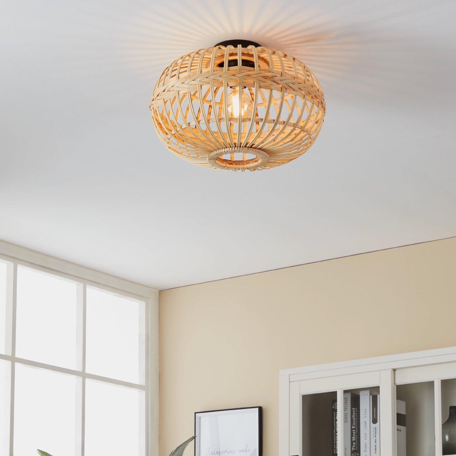eglo amsfield flush bamboo wicker ceiling light