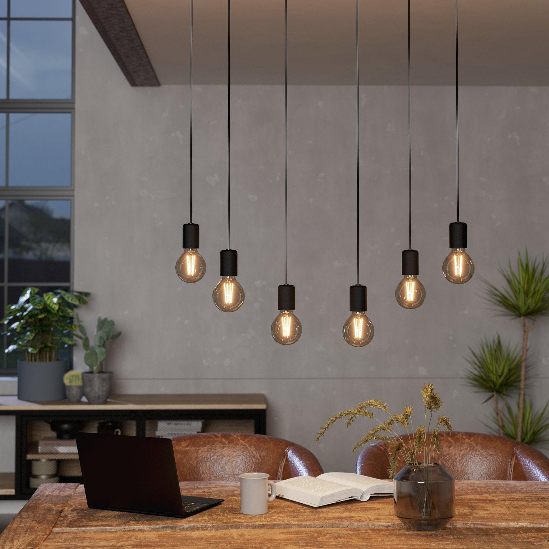eglo consett 6 light black metal framed ceiling pendant living room image