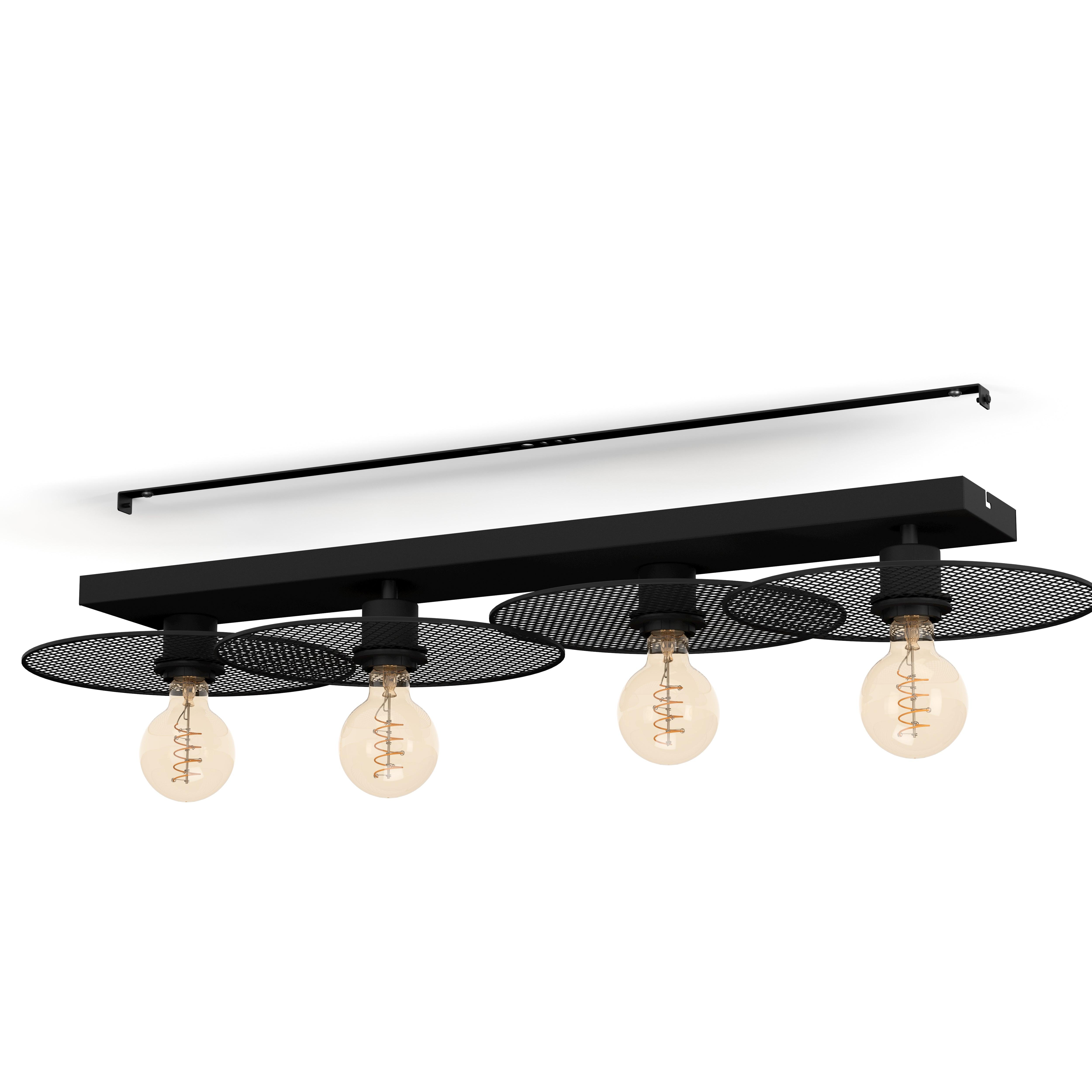 eglo ikeston black metal 4 light mesh flush ceiling light living room close up