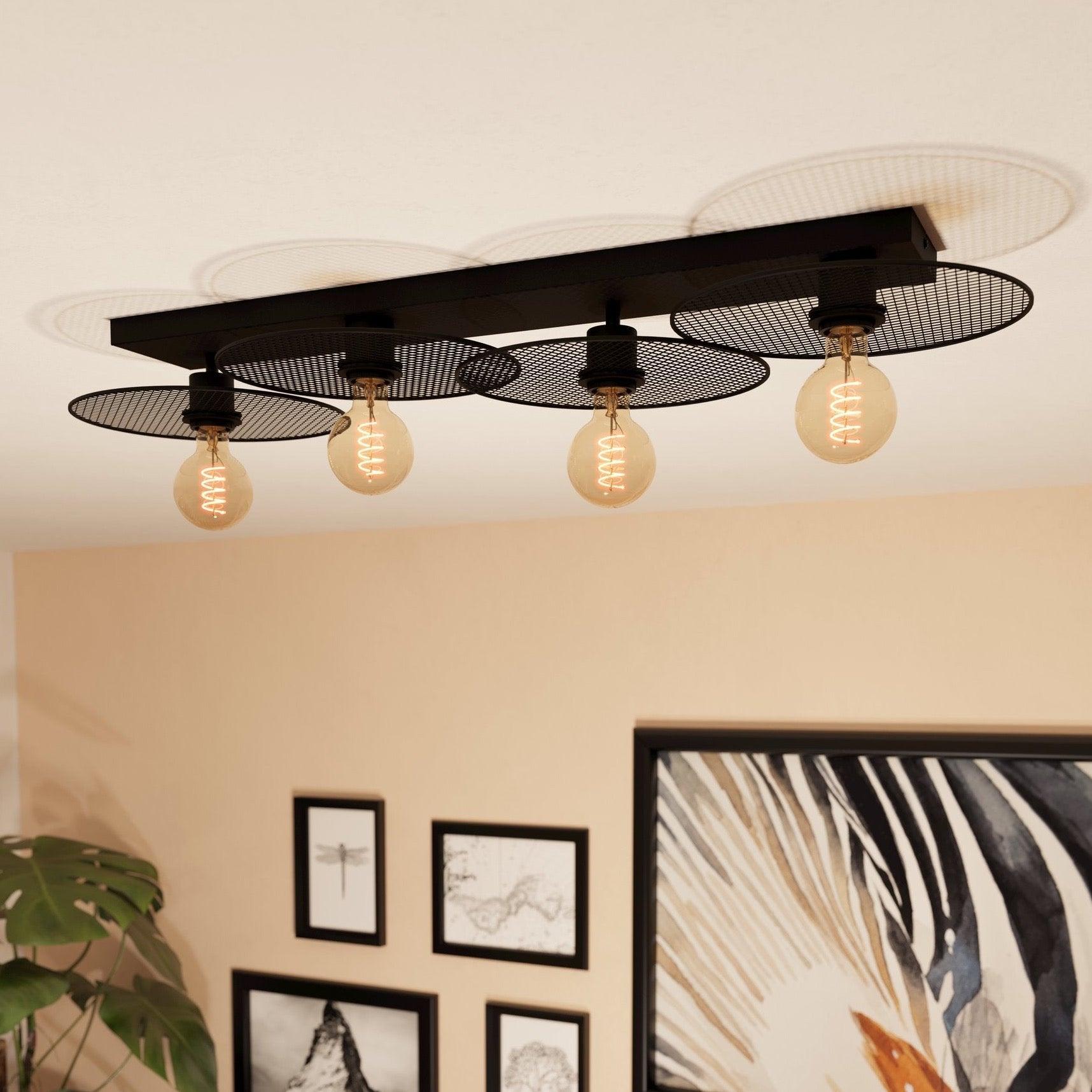 eglo ikeston black metal 4 light mesh flush ceiling light