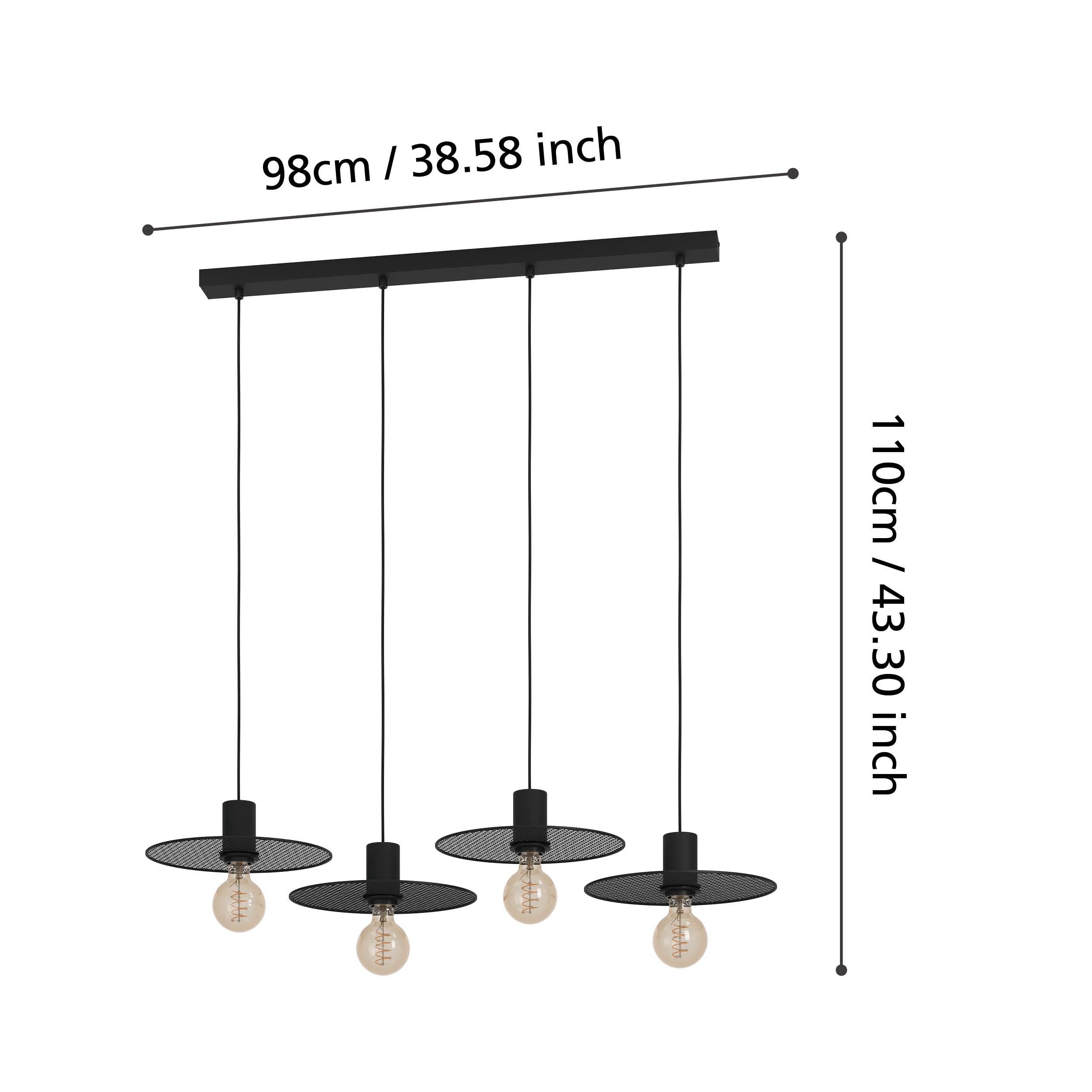 eglo ikeston 4 light black metal mesh canopy ceiling pendant living room close up