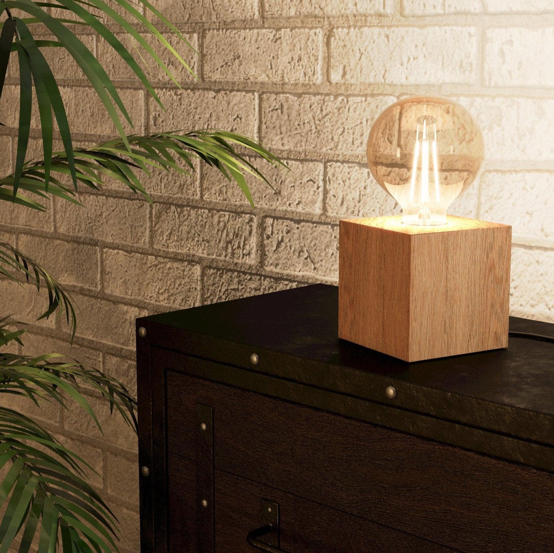 eglo prestwick 2 rubberwood cube table lamp