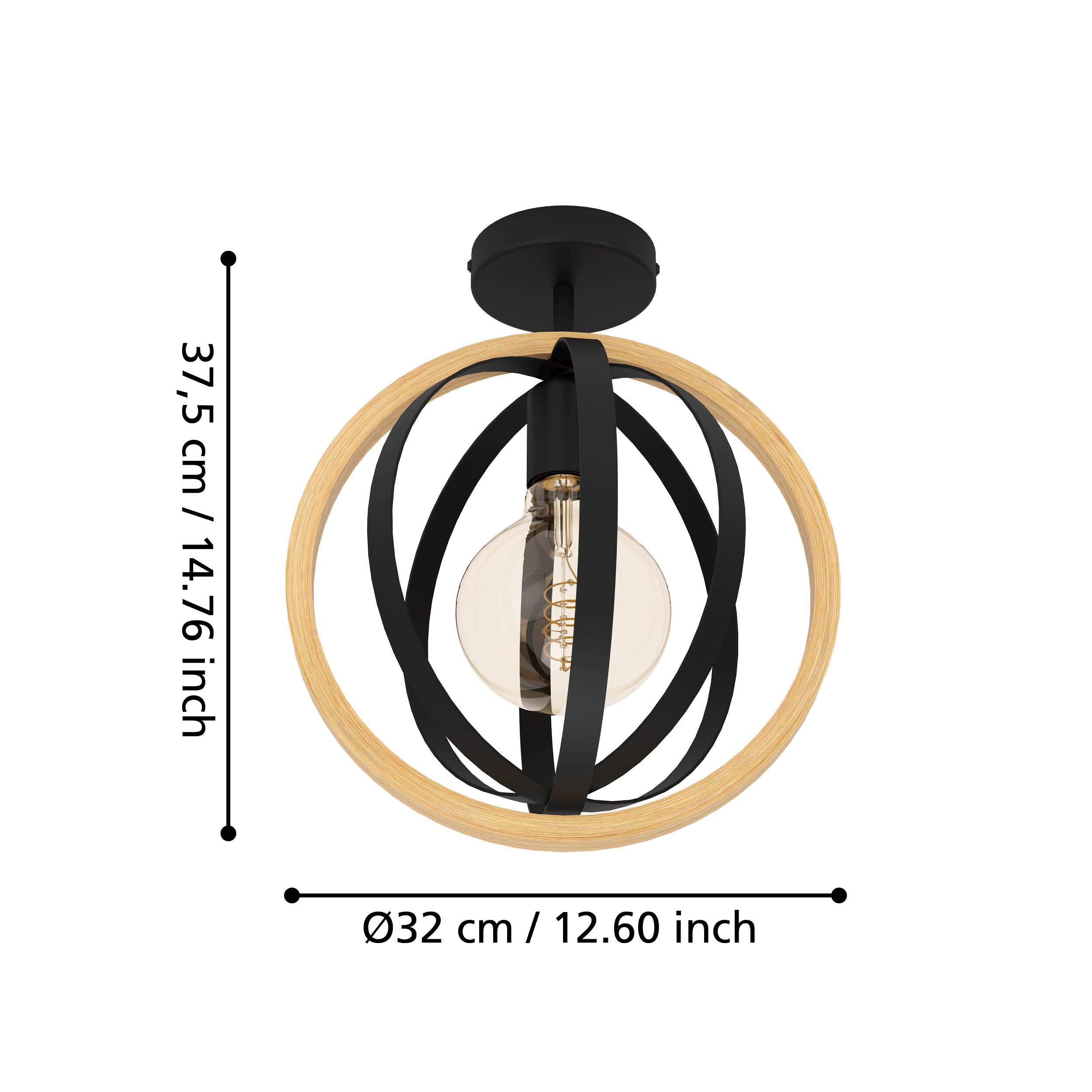 eglo basildon flush black metal wook globe ceiling light living room close up