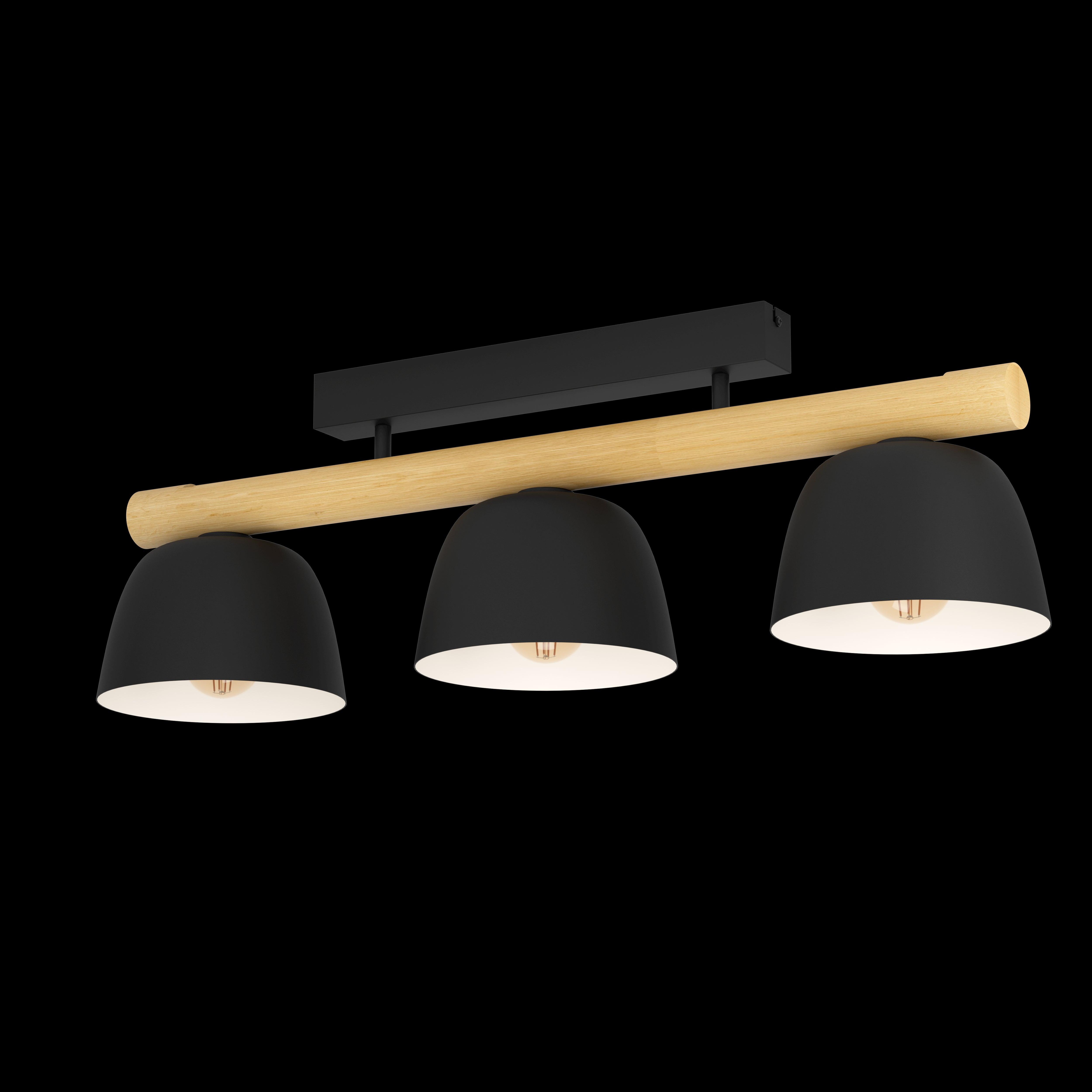 eglo sherburn wooden 3 light flush with black metal shades living room image
