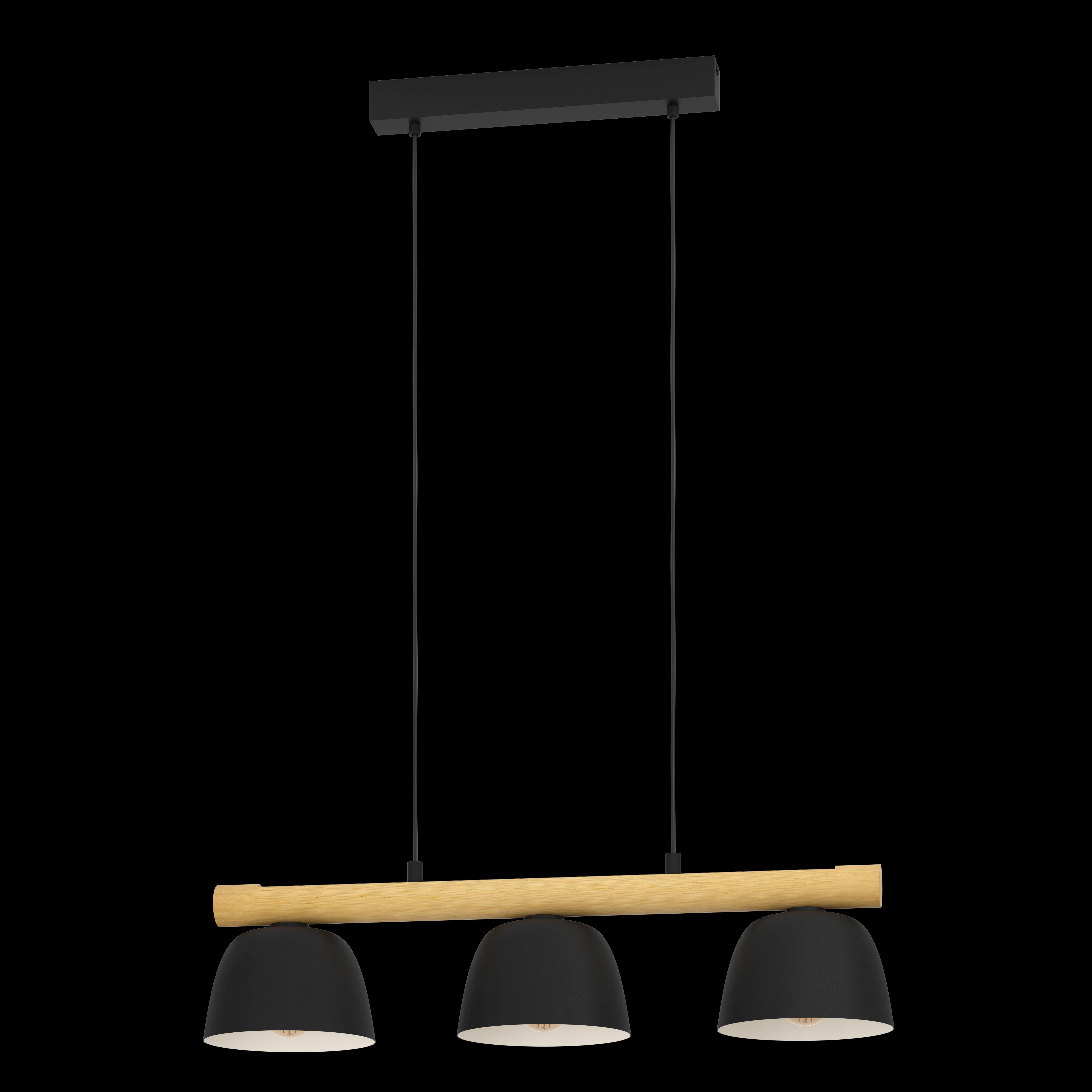 eglo sherburn 3 light black wooden ceiling pendant living room image