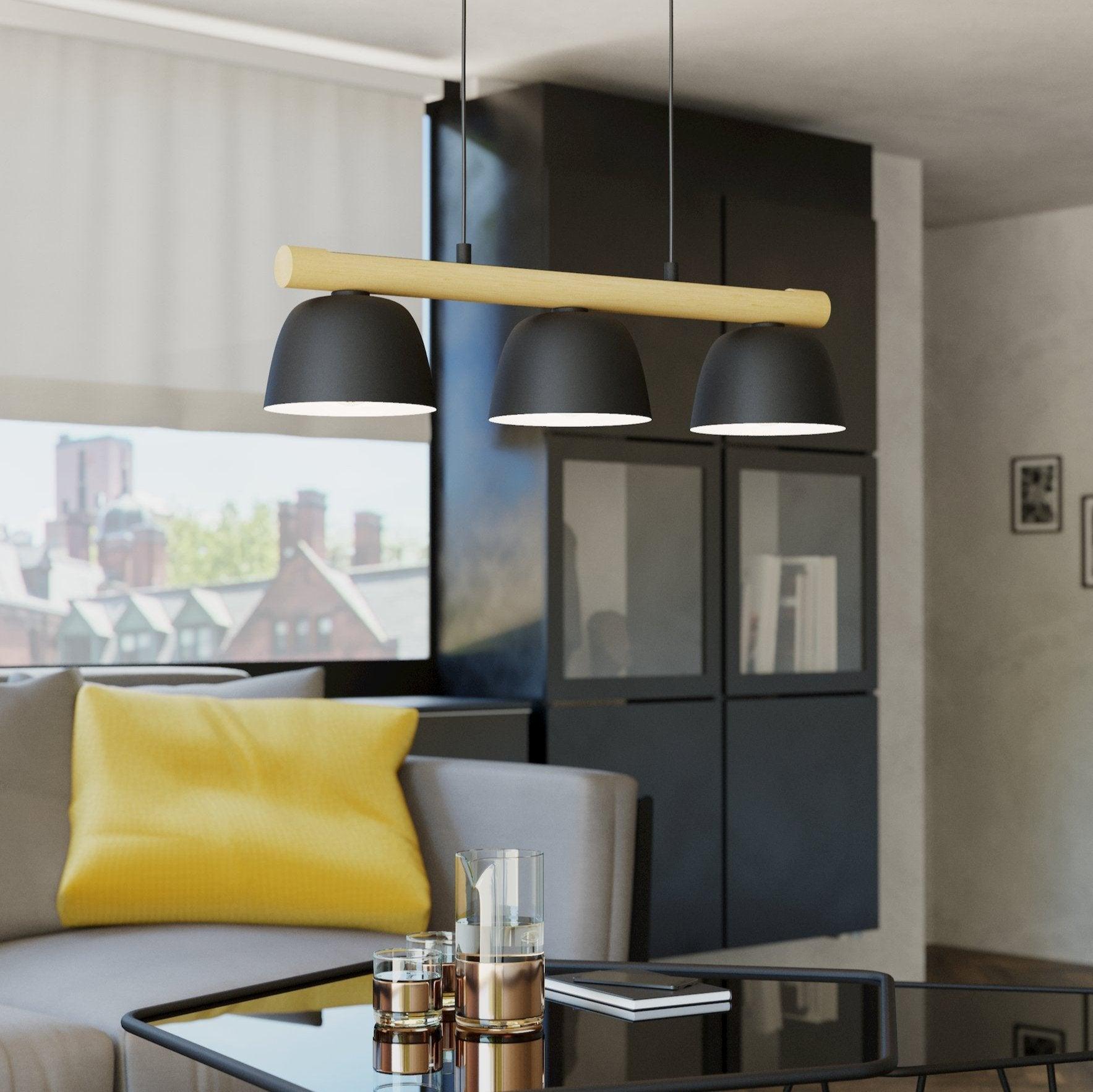 eglo sherburn 3 light black wooden ceiling pendant