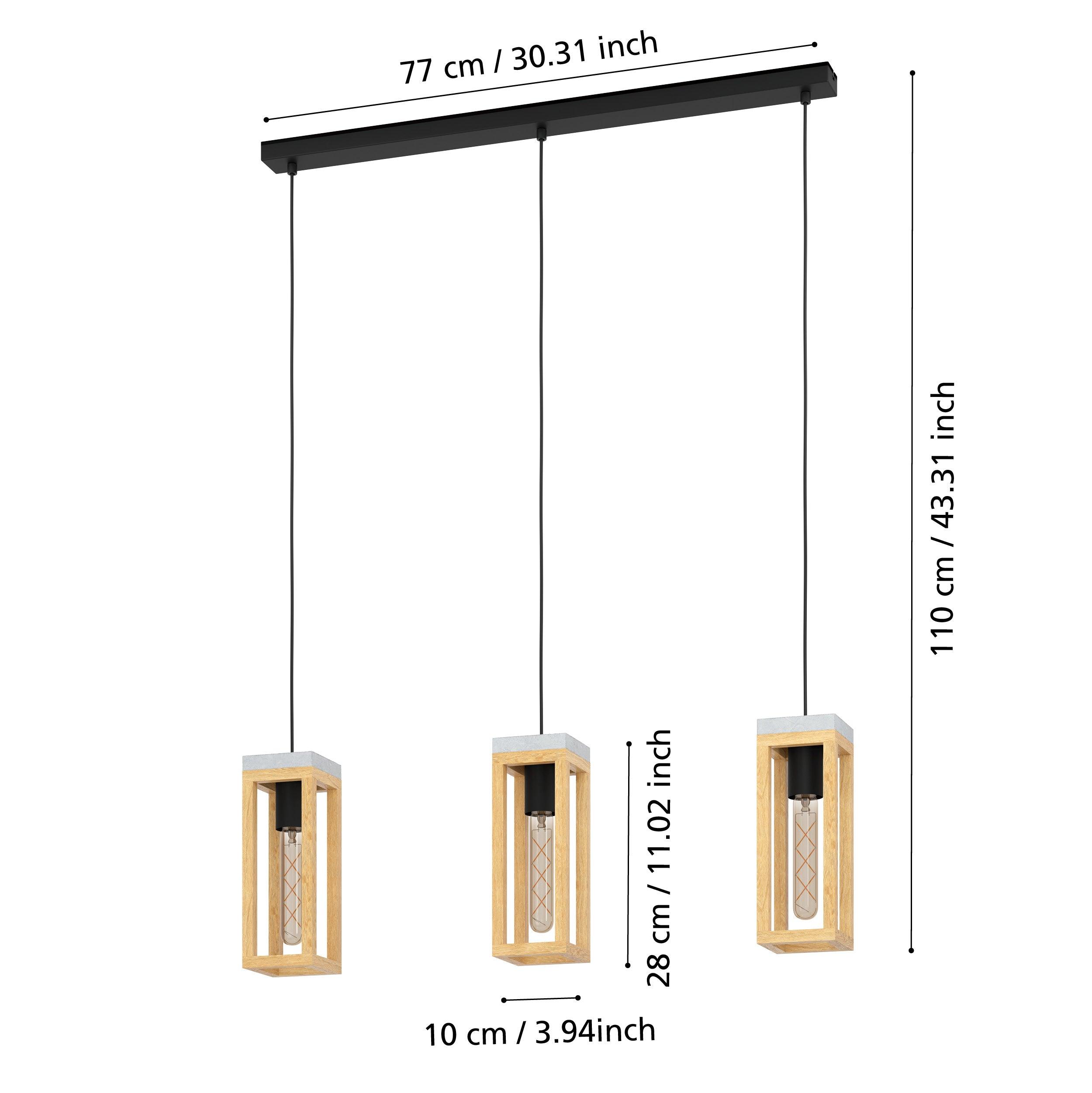 eglo nafferton 3 light black wood ceiling pendant living room close up