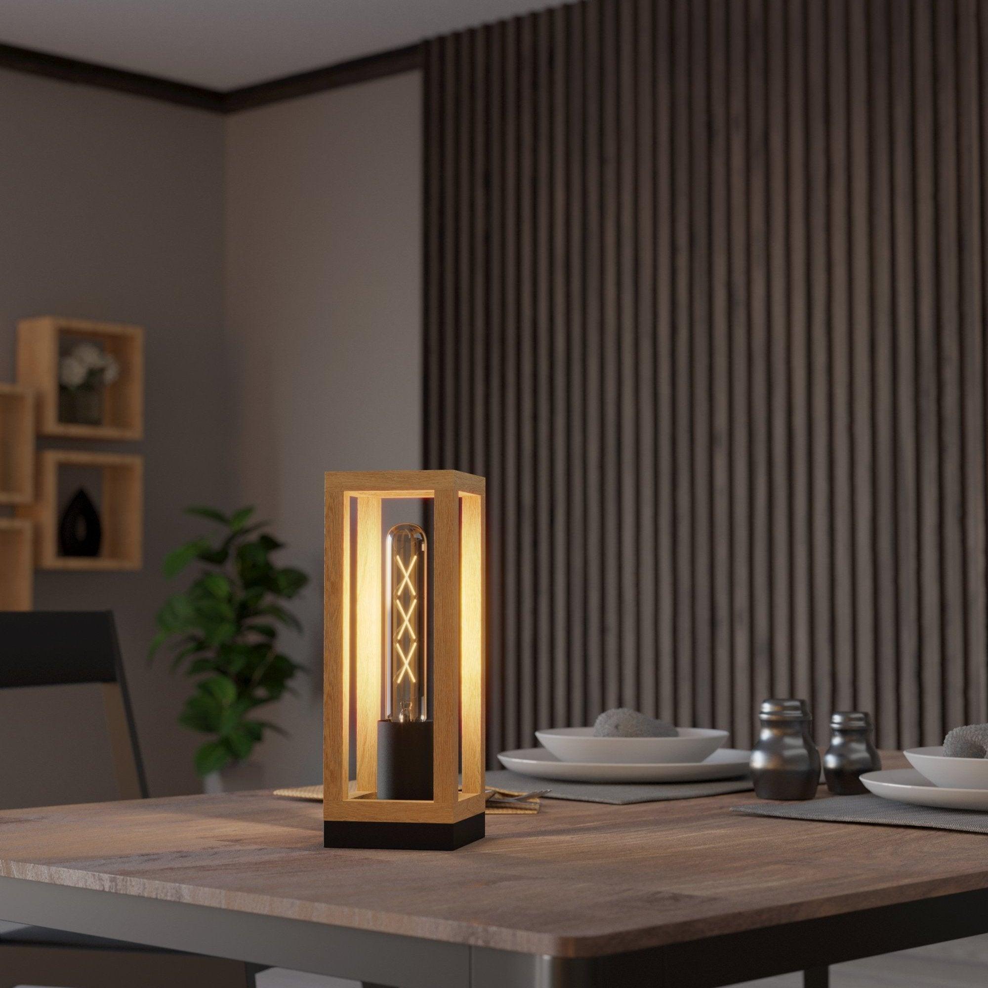 eglo nafferton black metal wood table lamp