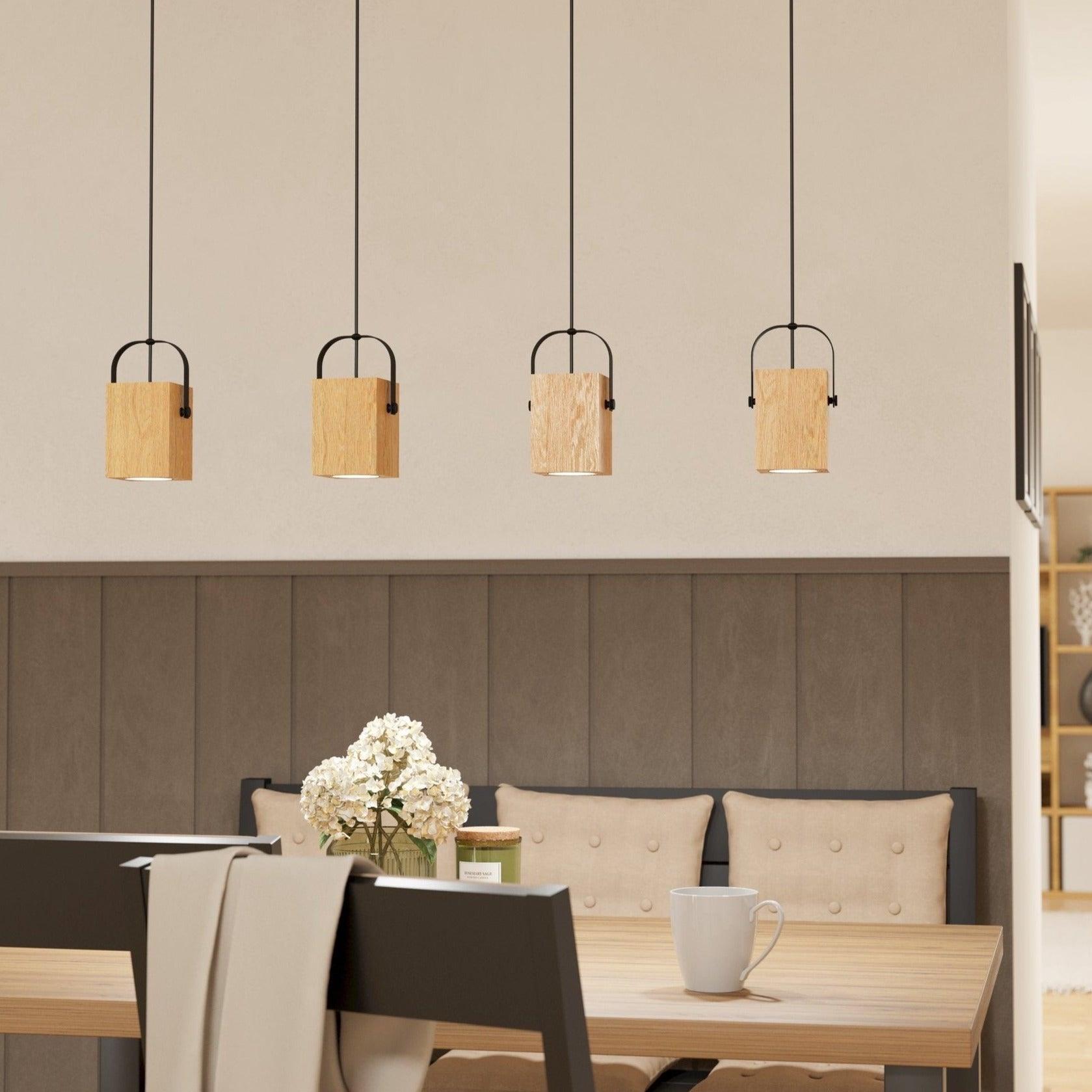 eglo ayles 4 light wood black bar ceiling pendant living room image