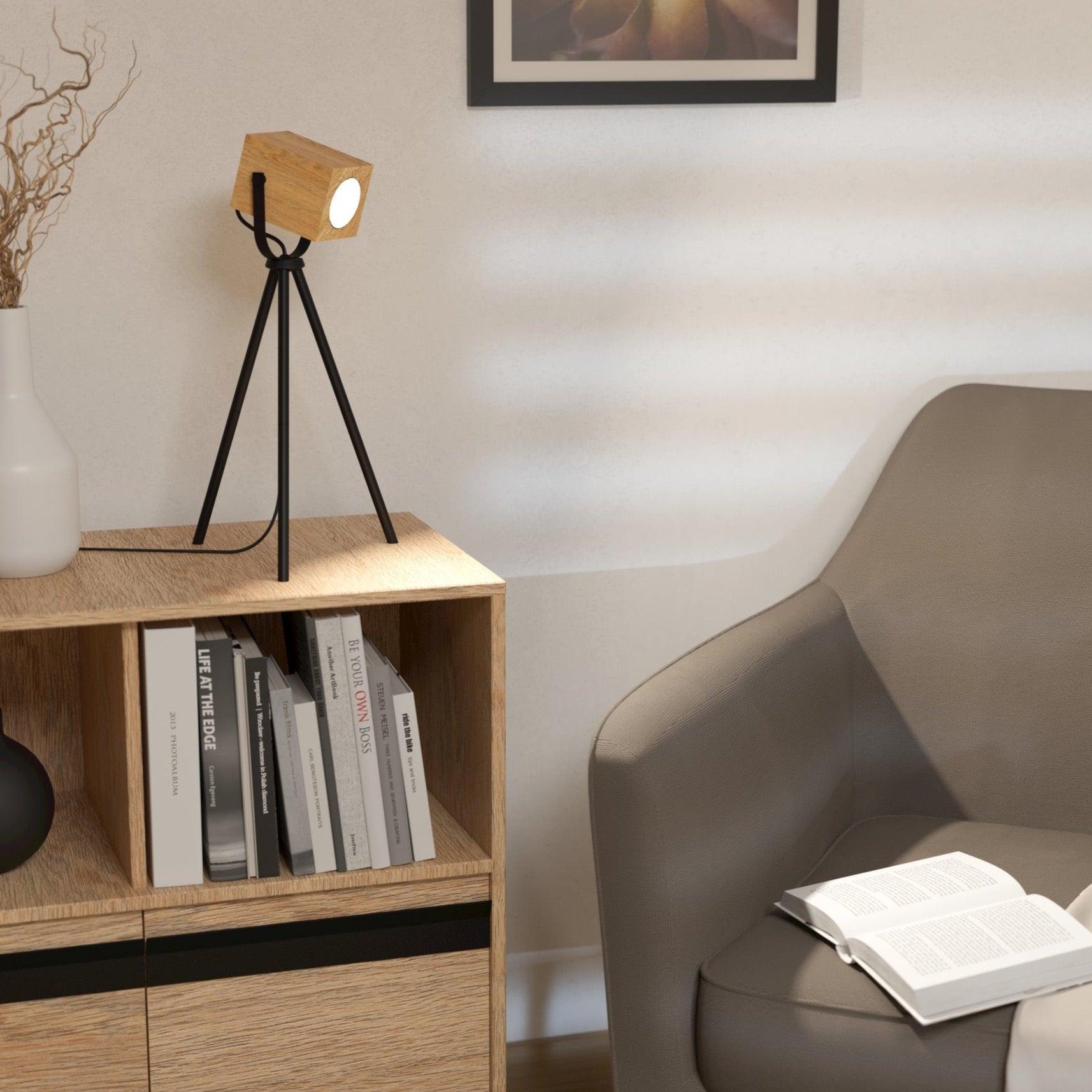 eglo ayles wooden black metal tripod table lamp