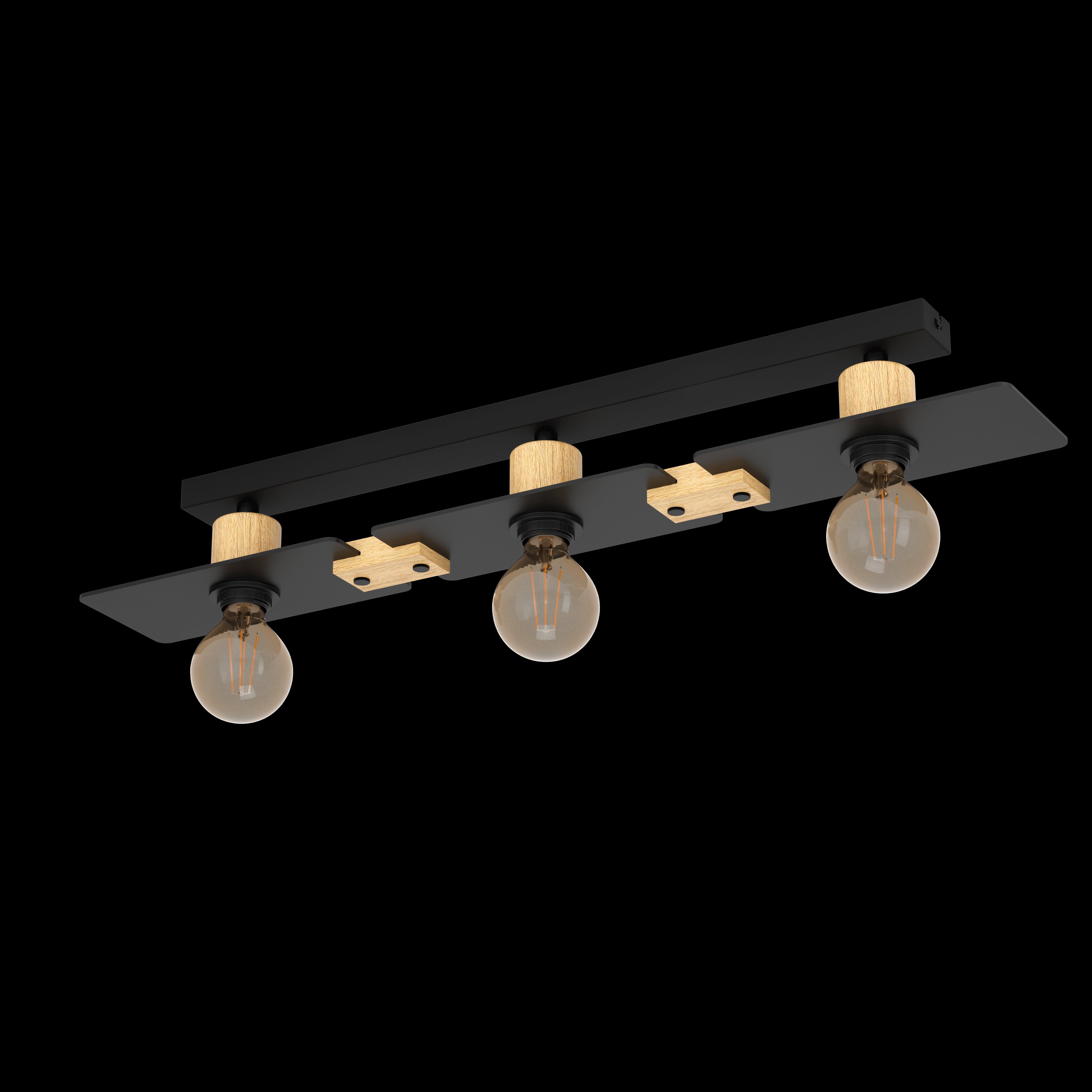 eglo bramerton flush 3 light wood black metal ceiling light living room image