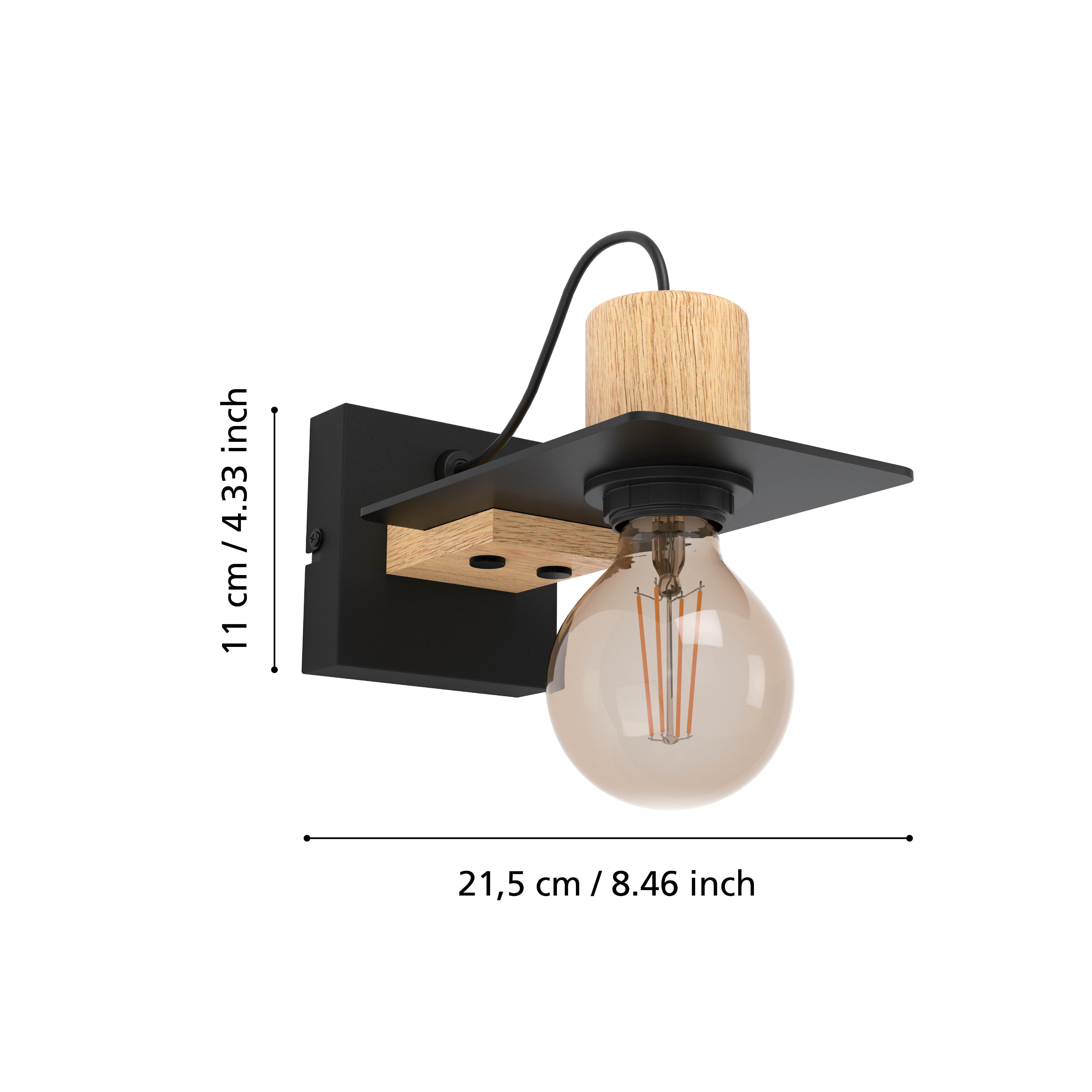 eglo bramerton light wood black wall light living room close up