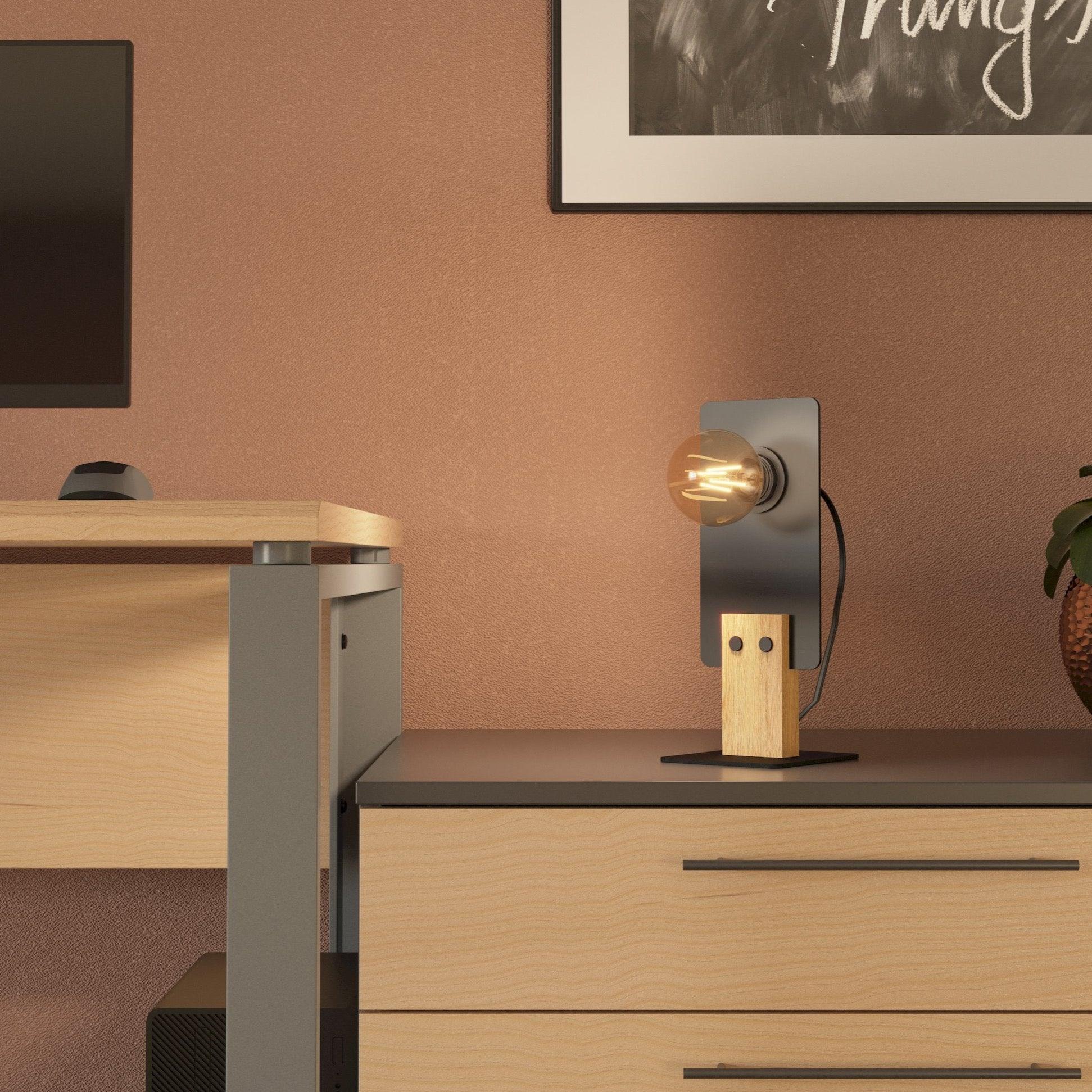 eglo bramerton black wooden table lamp