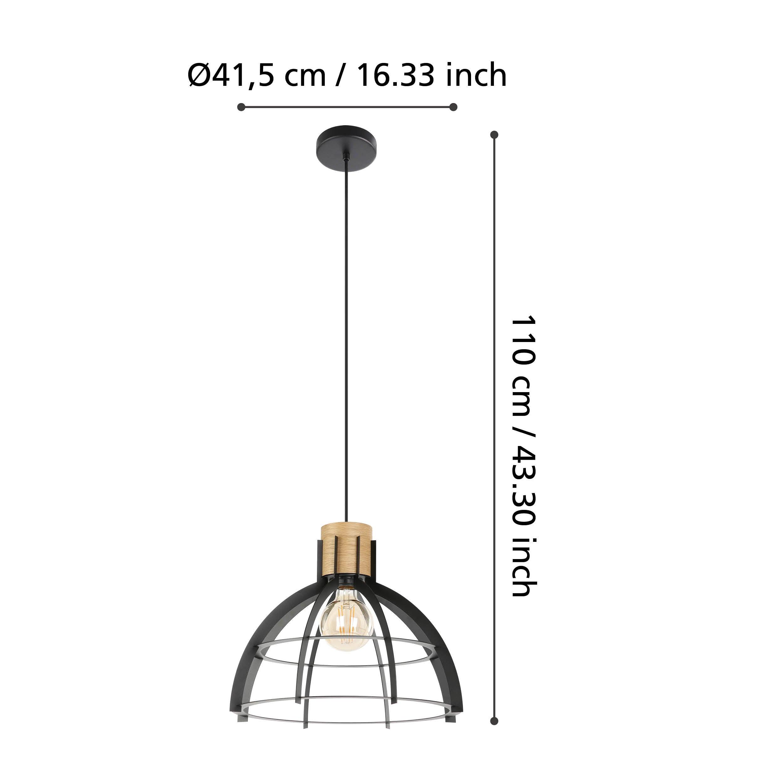 eglo stillington black wood flat round ceiling pendant living room close up
