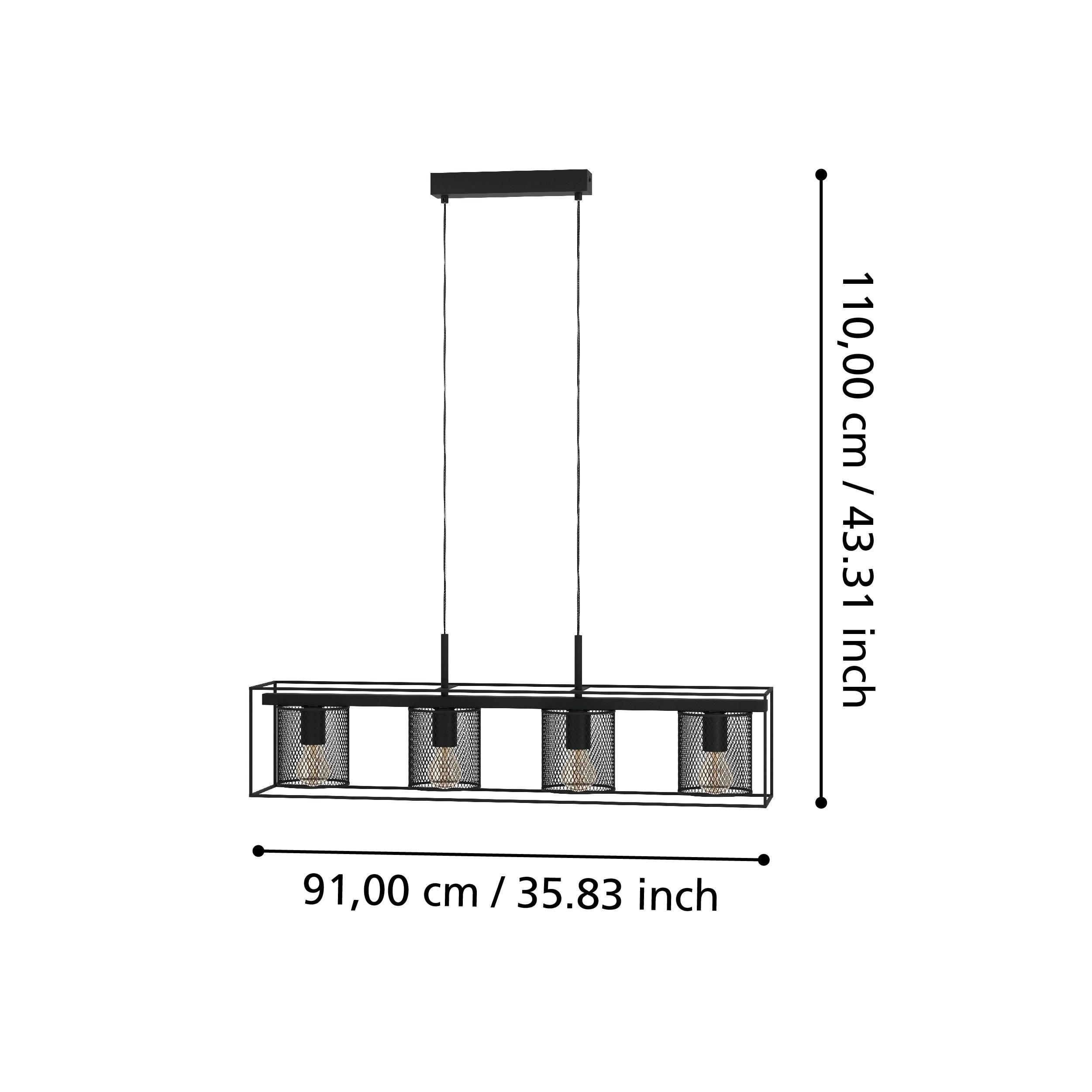 eglo catterick 4 light black mesh bar ceiling pendant living room close up