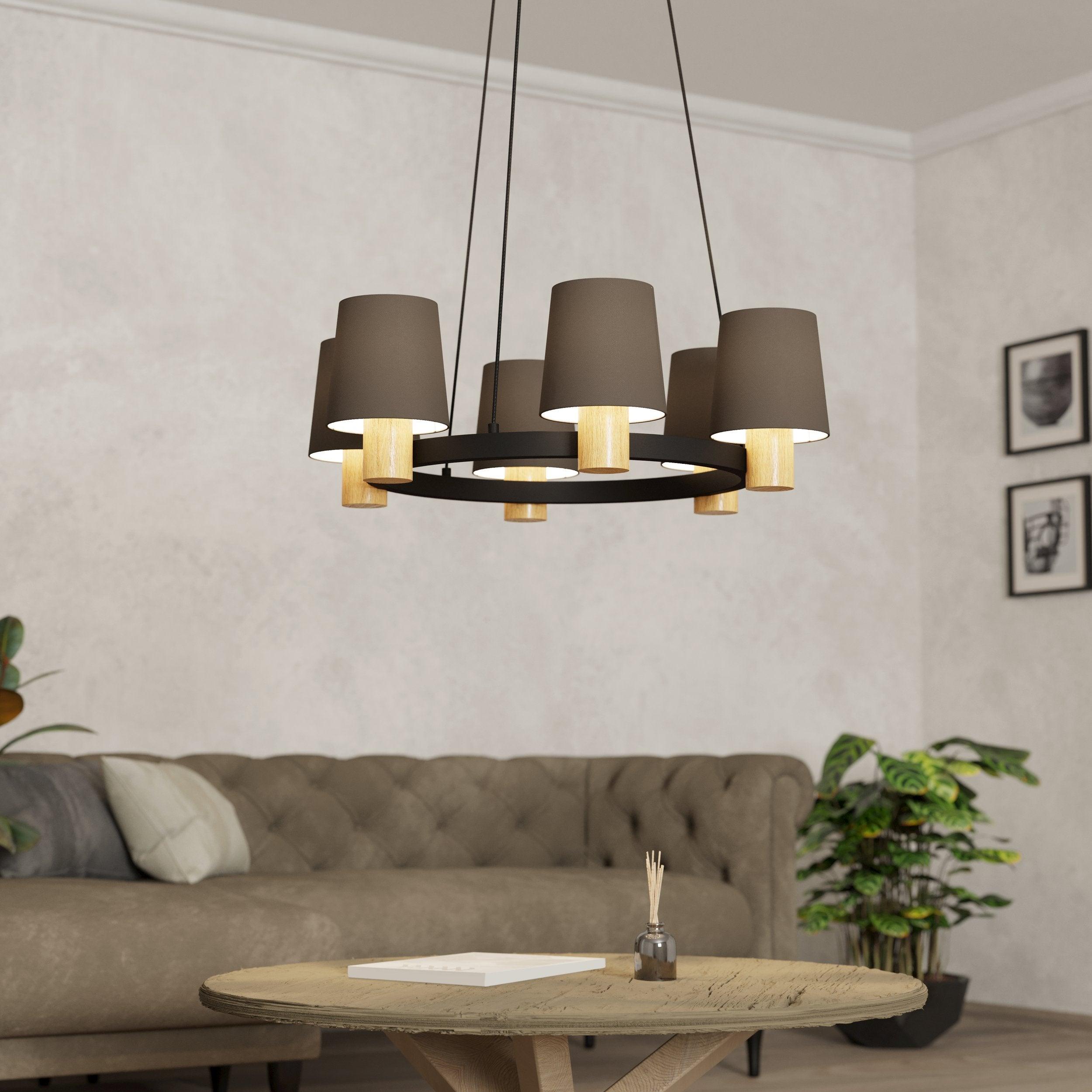 eglo edale 5 light metal wood ceiling pendant brown shades
